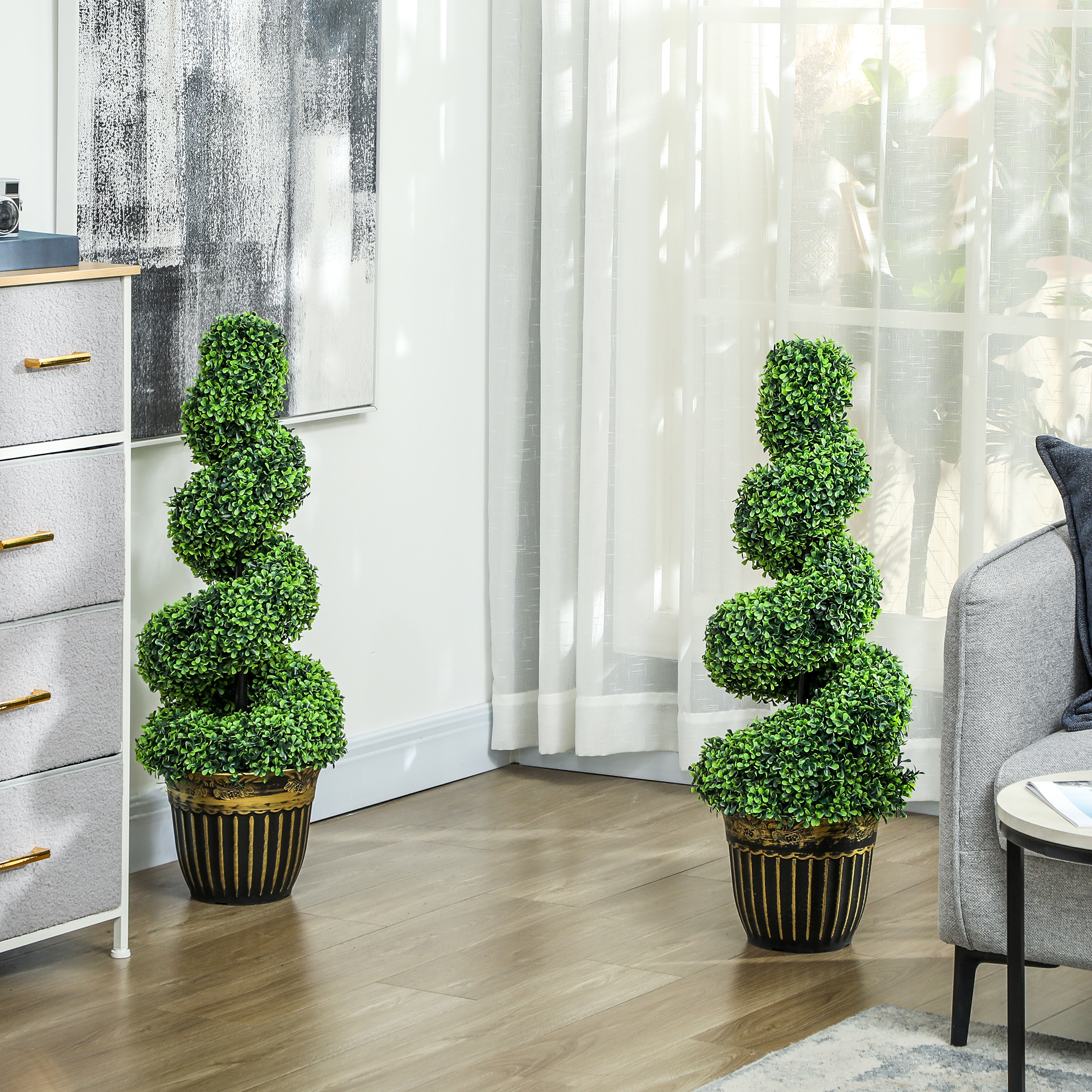 HOMCOM Set of 2 Artificial Plants, Topiary Spiral Boxwood Trees with Pot, for Home Indoor Outdoor Decor, 90cm Aosom Canada