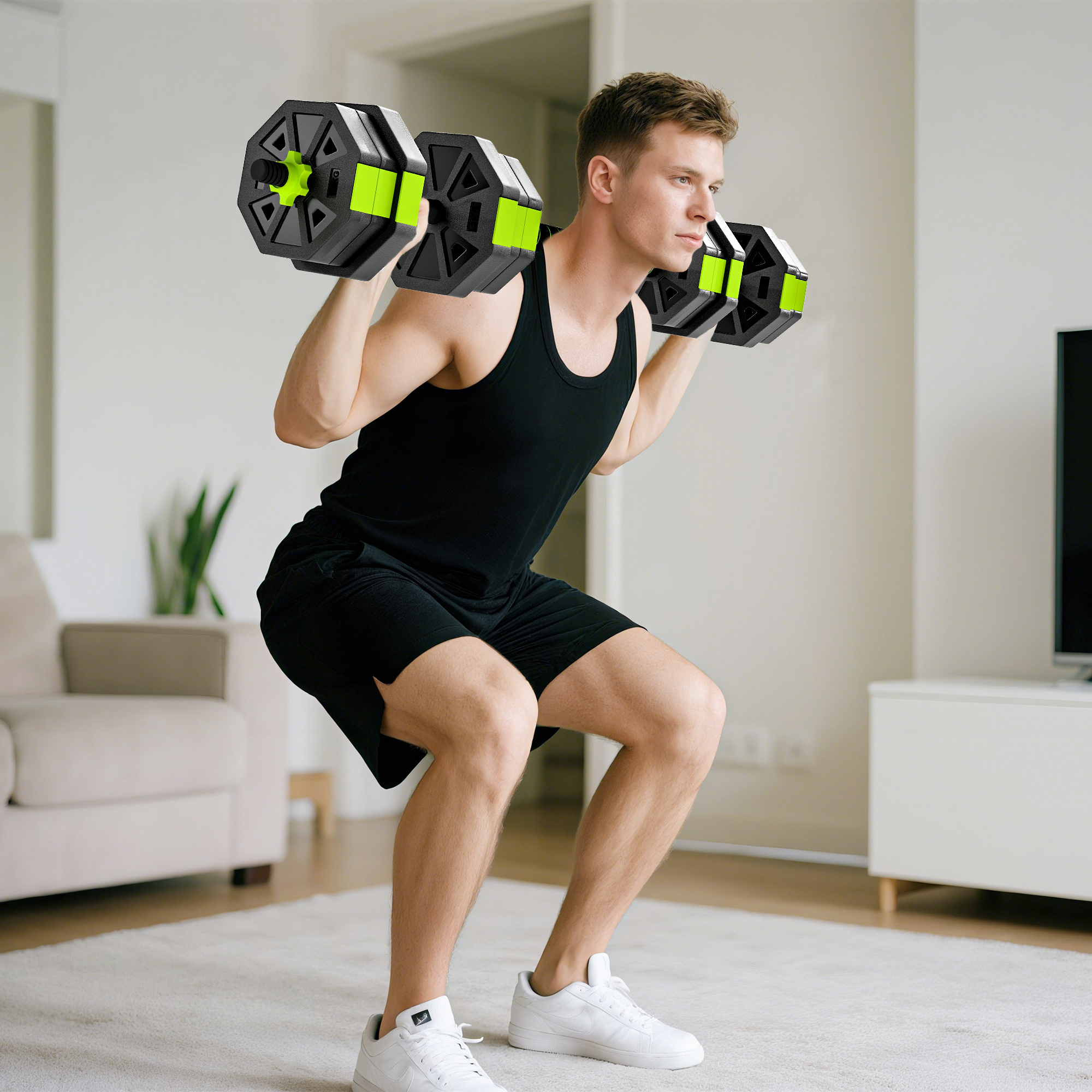 Soozier 4-in-1 Adjustable Dumbbell Set, Used as Kettlebell, Barbell, Dumbbell, Push-Up Stand, 44lbs Free Weights Set, Green | Aosom Canada