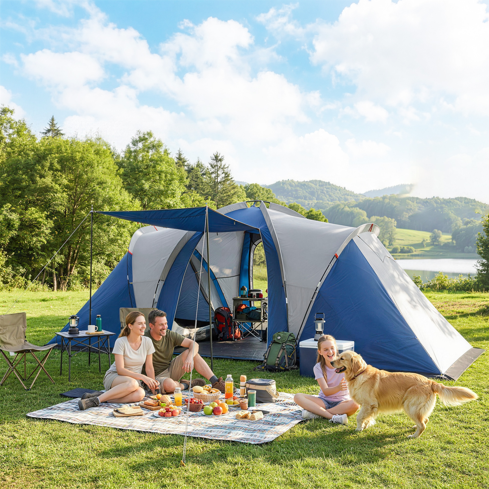 Outsunny Multi-Room Camping Tent for 8-12 Person, Large Family Tent with 3000mm Waterproof Rainfly and Screen Panels, | Aosom Canada