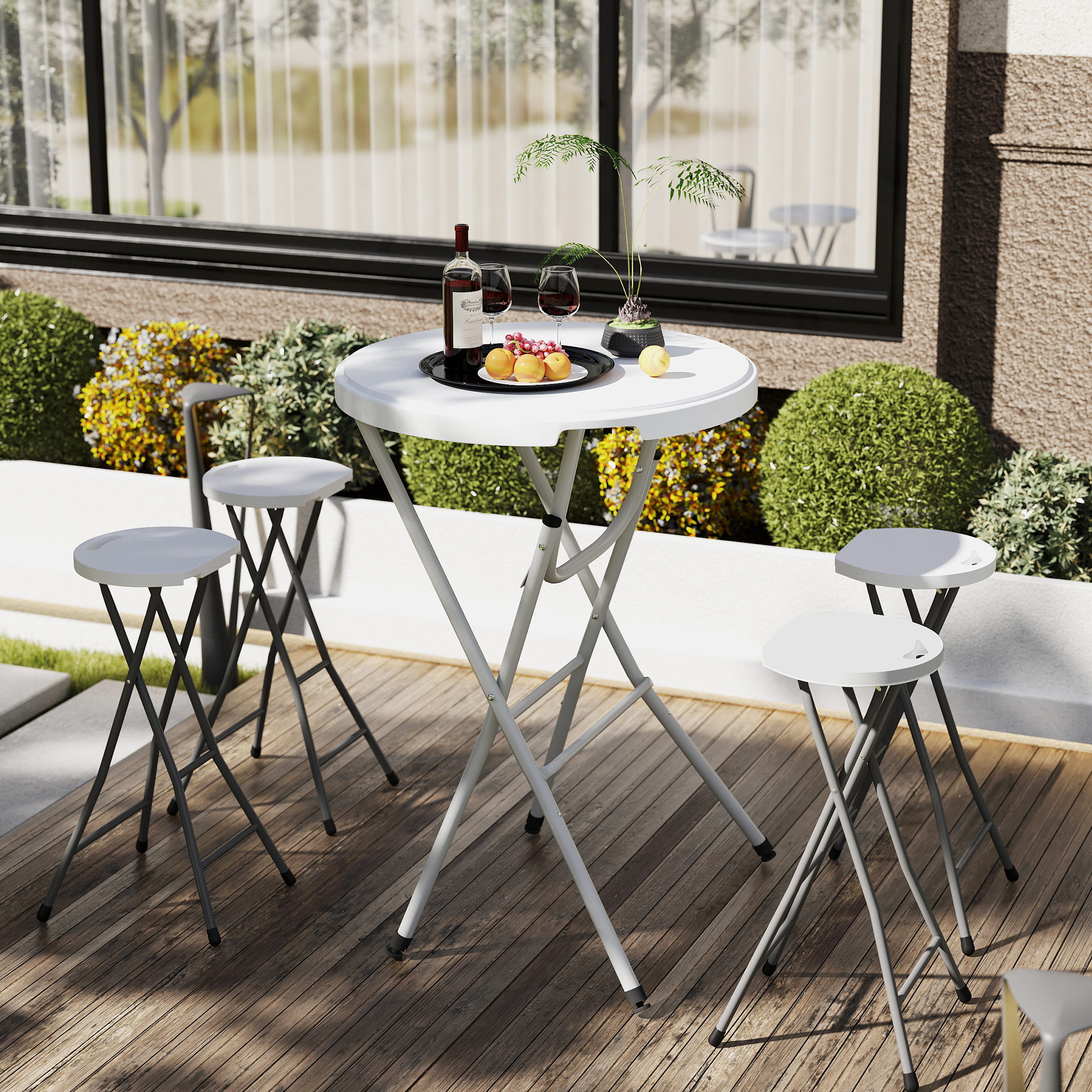 Outsunny 31.5" Bar Height Patio Table, Outdoor Bar Folding Table with HDPE Top, Locking Steel Legs for Party, Camping, White Aosom Canada
