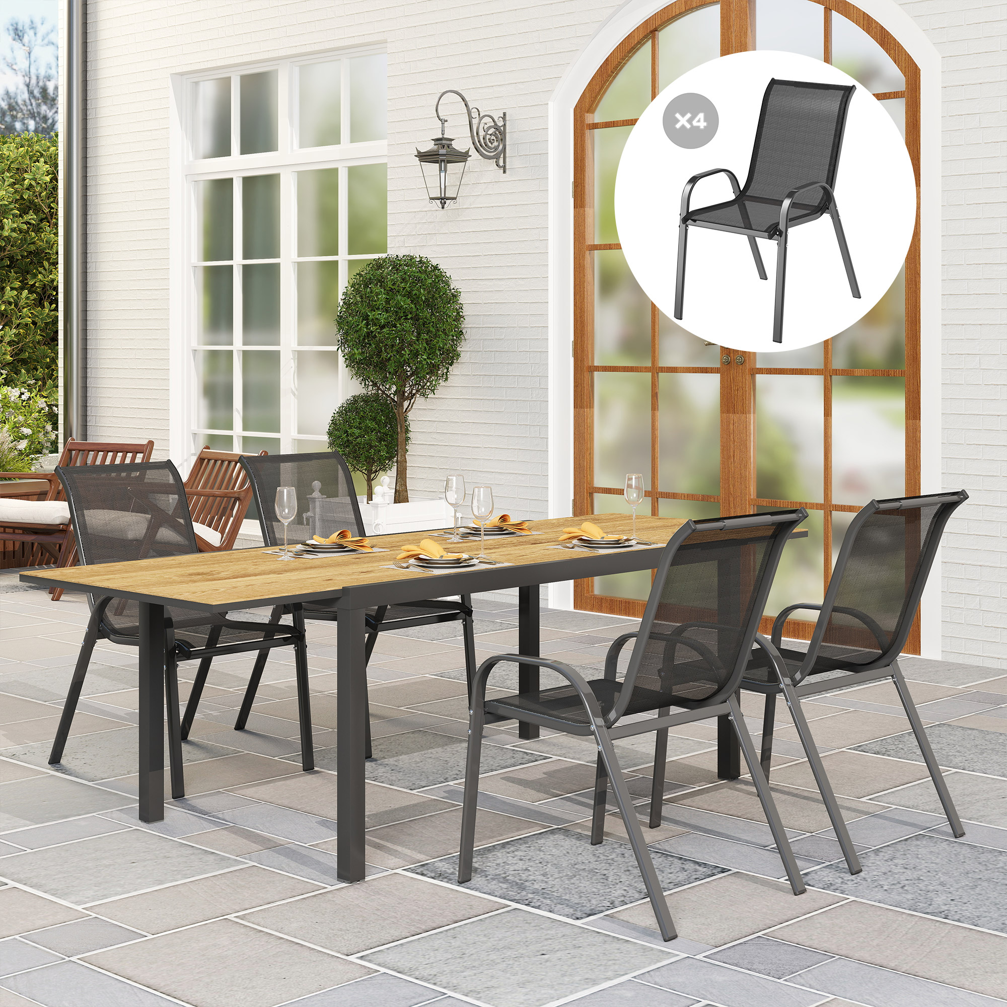 Outsunny Set of 4 Outdoor Dining Chairs, Stackable Lawn Chairs with High Back, Breathable Mesh Seat for Garden Porch, Black | Aosom Canada