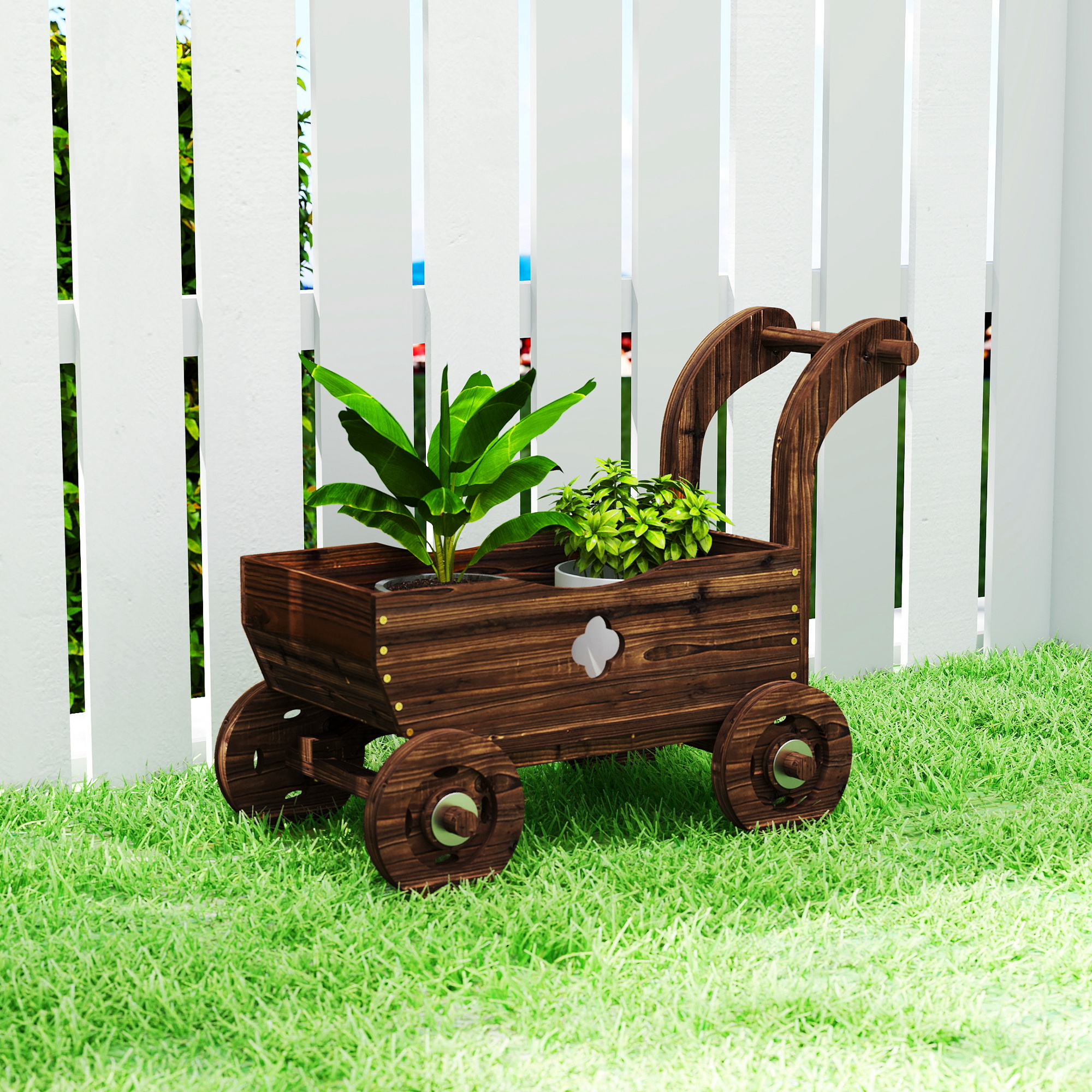 Outsunny Wagon Flower Planter Cart with Wheels, Garden Wagon with Handle for Outdoor Patio Yard, Carbonized Aosom Canada