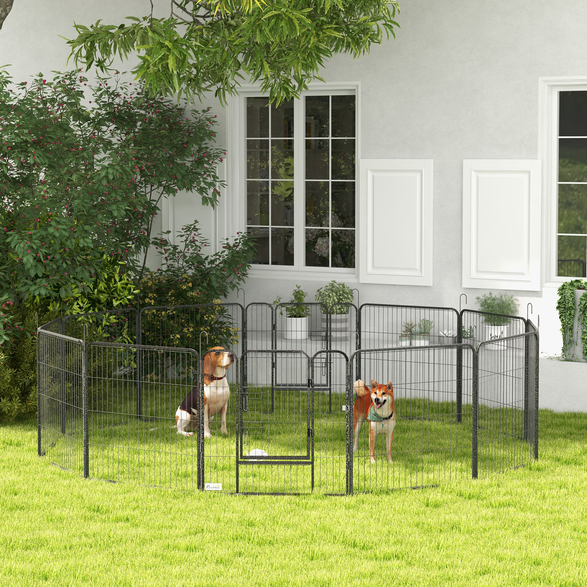PawHut Dog Pen Gate 12 Panels Puppy Exercise Playpen Pet Fence 31.5" Tall Indoor Outdoor Portable Aosom Canada