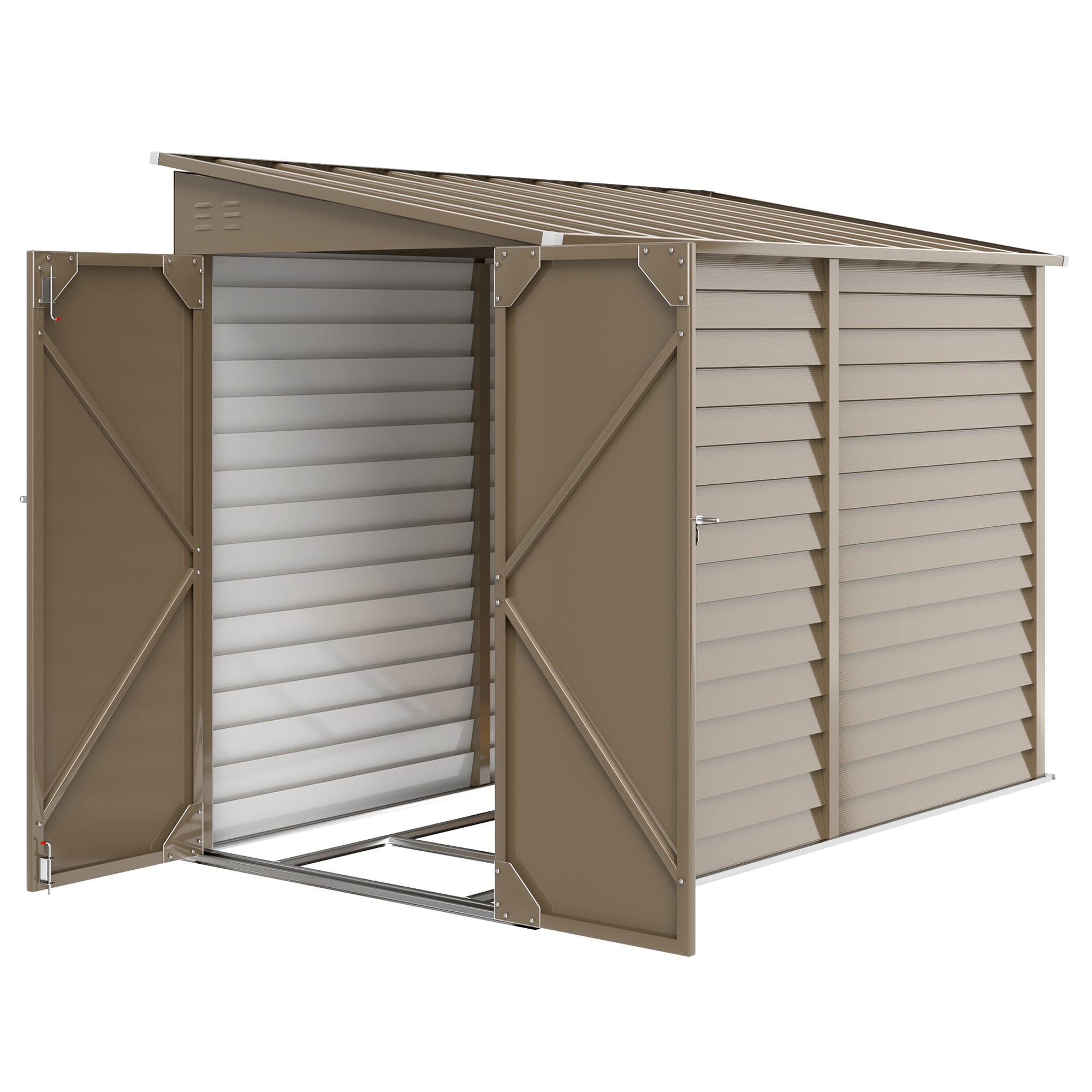 Outsunny Metal Lean to Shed,  4.6' x 9' Outdoor Storage, with Foundation Kit & Lockable Doors , Lean-to Gloves Brown Patio Lawn | Aosom.com