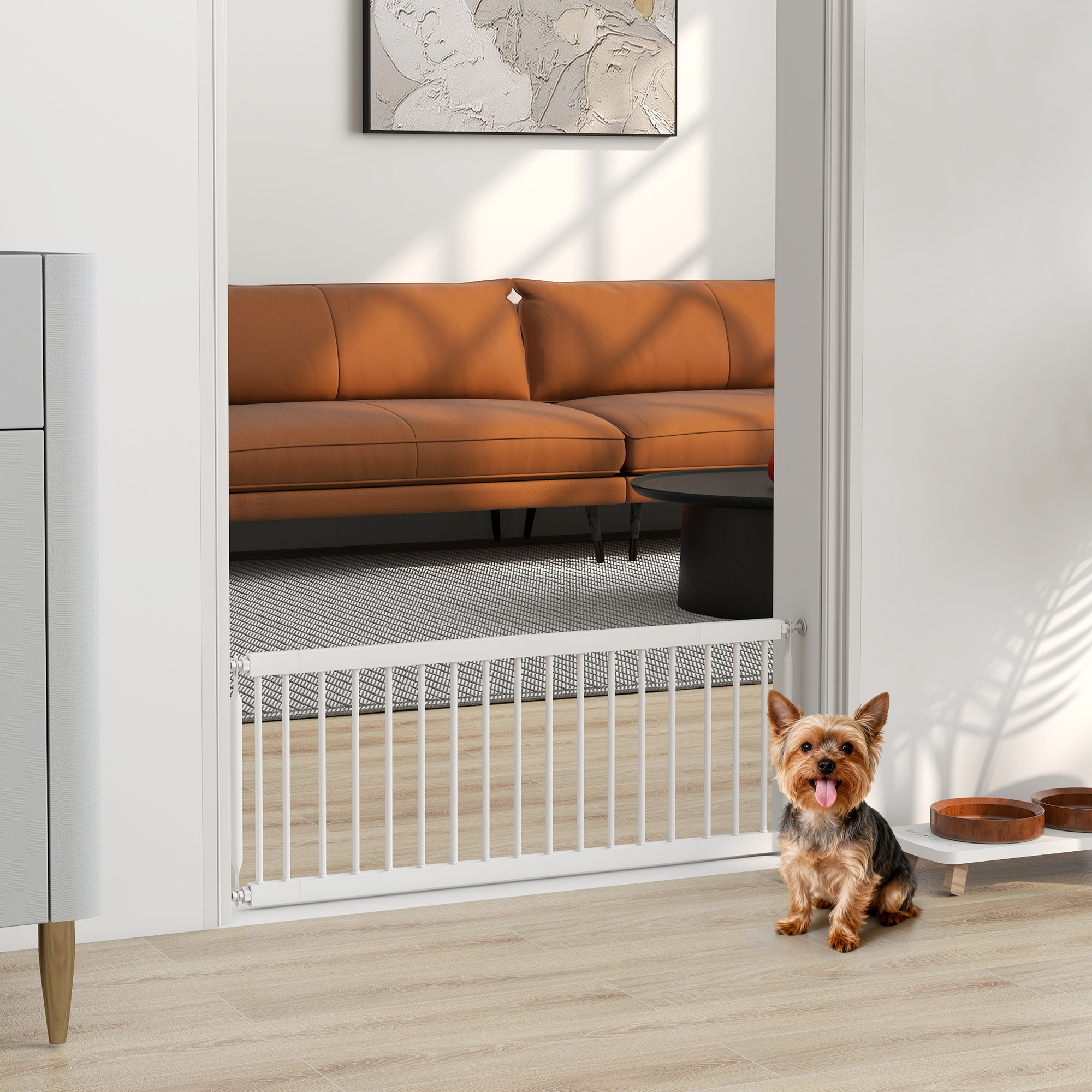 PawHut 26"-37" Dog Gate, Adjustable Pet Gate, Fits 14" Tall with 2 Extension, Pressure Mount Kit for Stairs and Doorways, White Aosom Canada