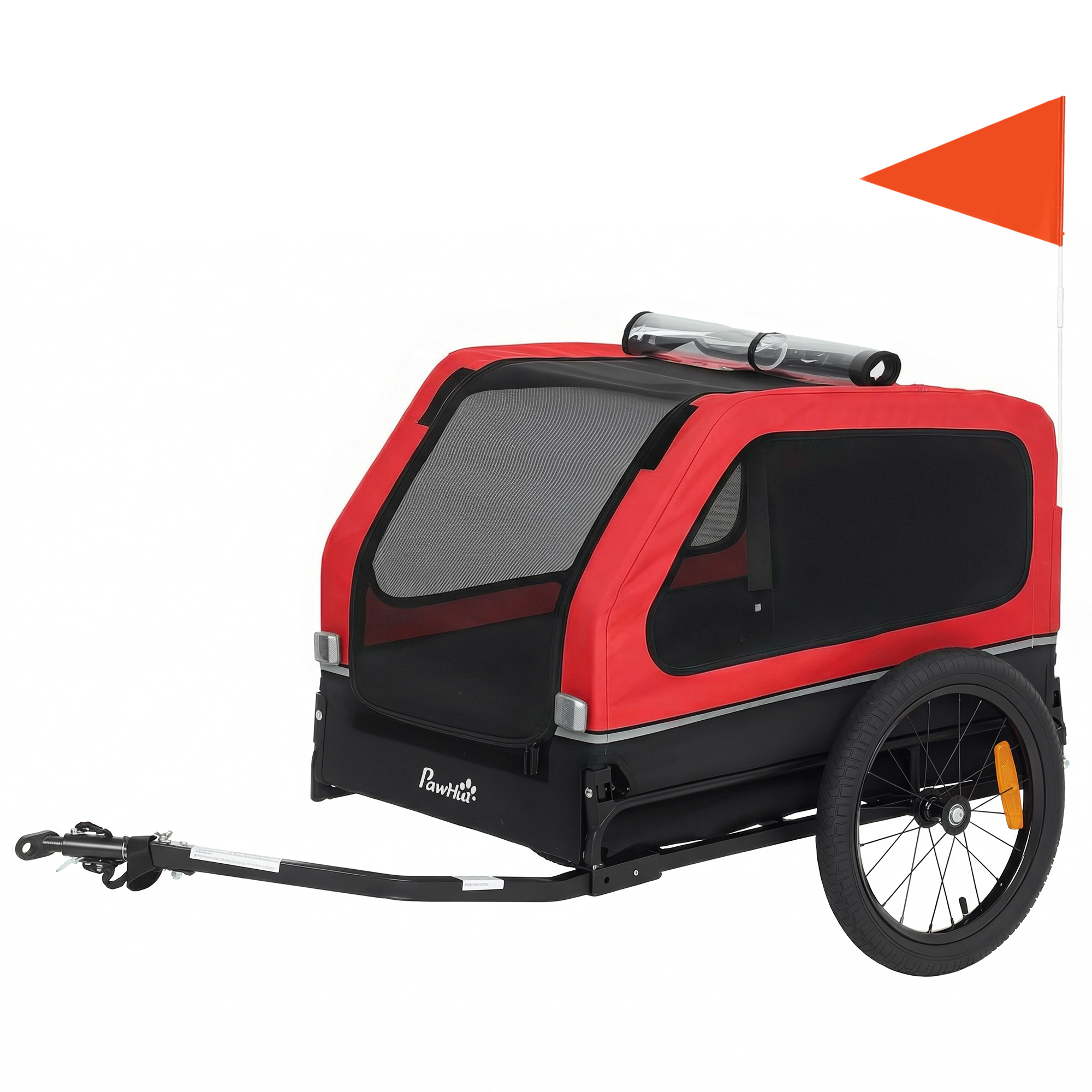 PawHut Dog Bike Trailer for Small & Medium Dogs, Universal Bicycle Coupler, Flip-Down Ramp Tailgate, Red