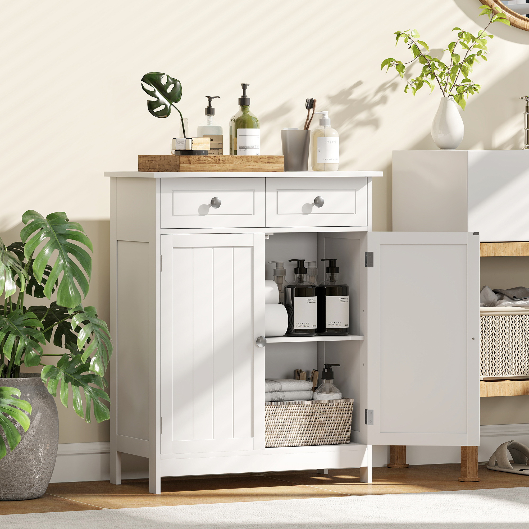 kleankin 4-Drawer Bathroom Cabinet : Side Storage Unit with Adjustable Shelf in Brown, Stylish & Functional Aosom Canada