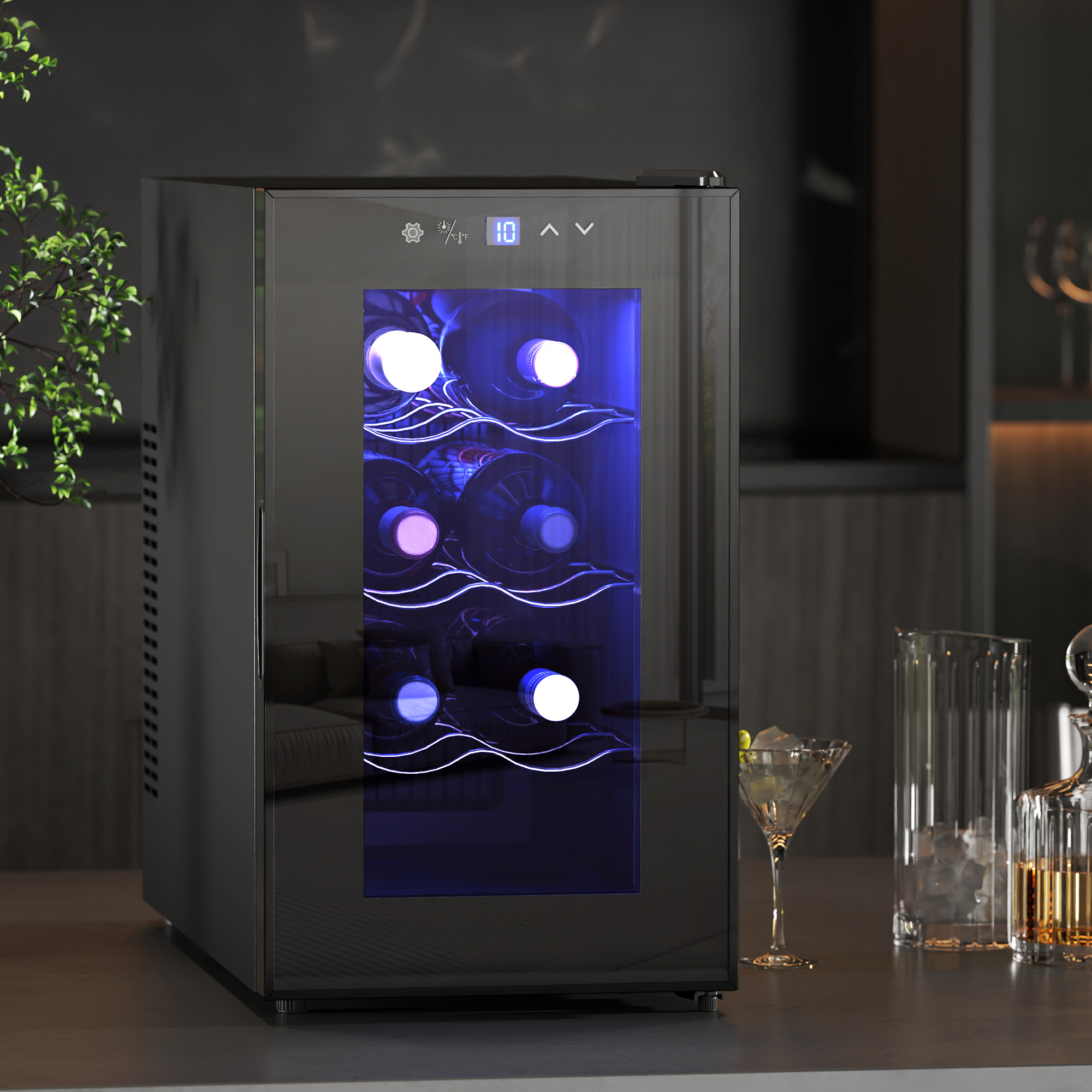 HOMCOM Quiet Wine Cooler Refrigerator, 8 Bottle, Beverage Wine Fridge with Glass Door, Temperature Control, for Champagne Aosom Canada