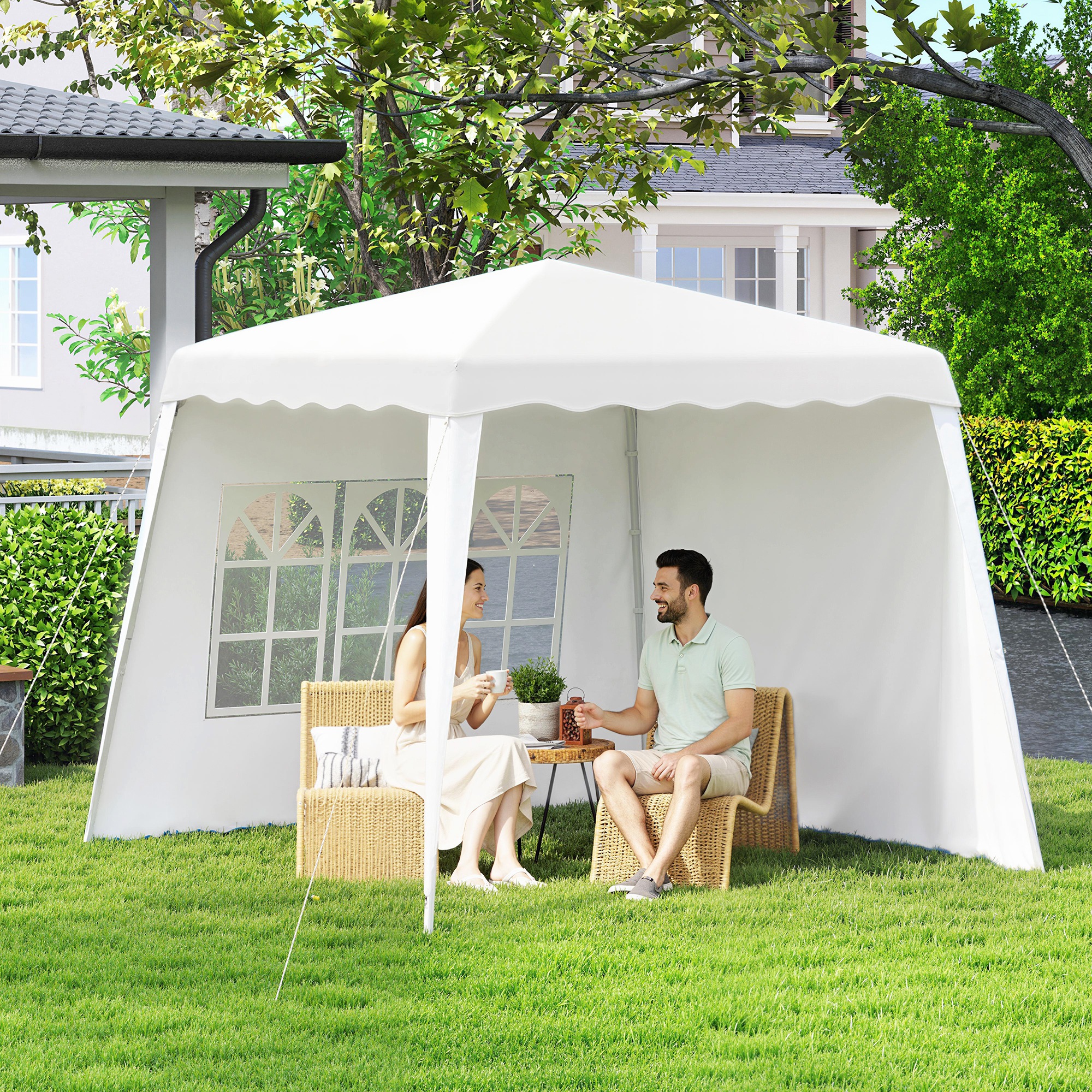 Outsunny Pop Up Canopy Tent with 2 Sidewalls, UV50+ Tents for Parties, with Carry Bag, Slant Legs, 8 x 8ft Top/9.5 x 9.5ft Base Aosom Canada