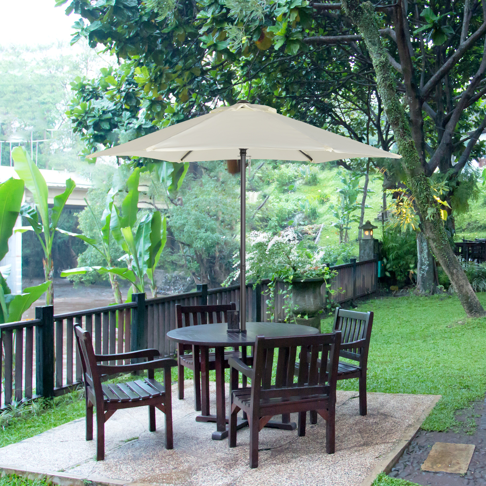 Outsunny 6.6FT Patio Umbrella, Outdoor Parasol with 6 Solid Ribs, Cream White Aosom Canada