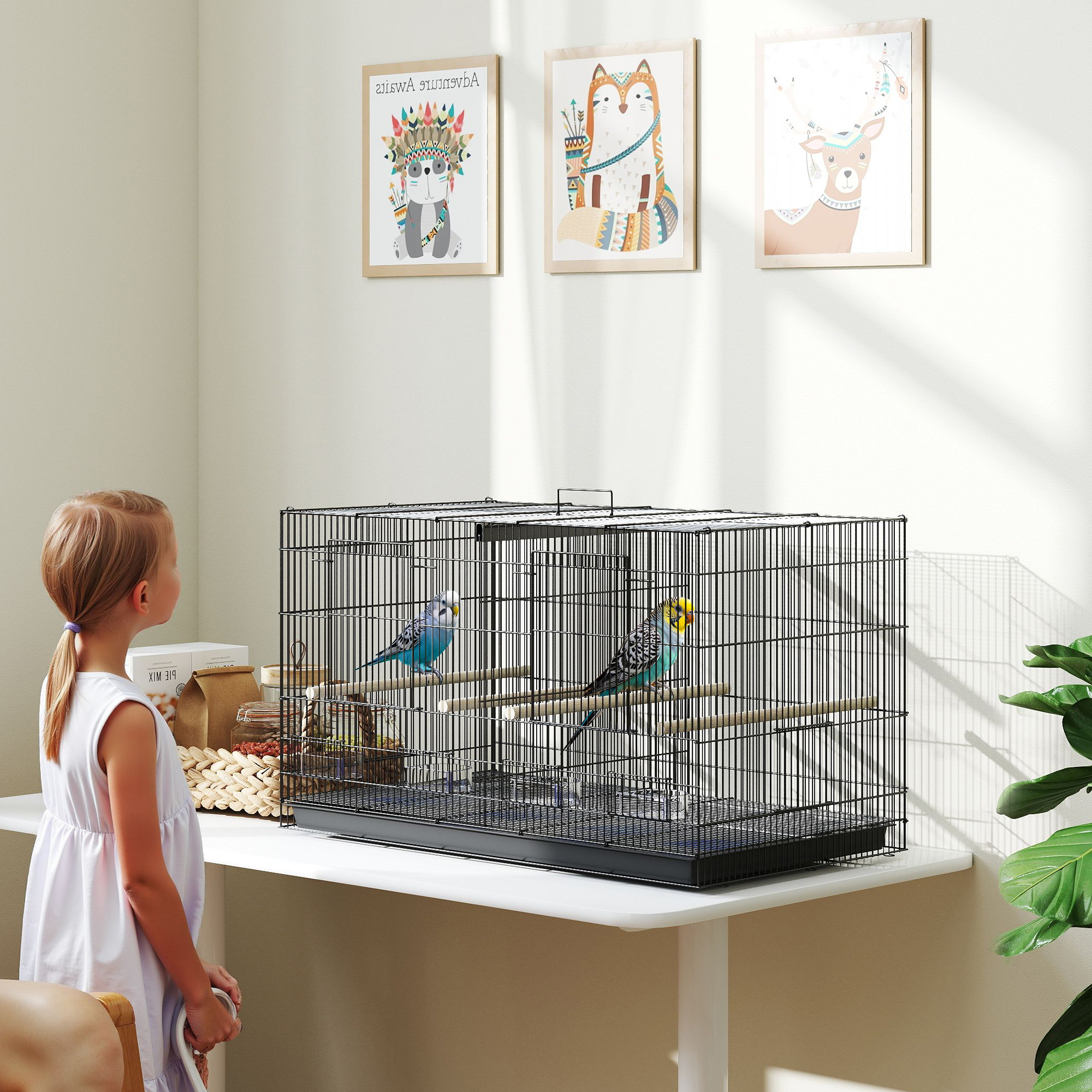 PawHut 18" H Bird Cage, Large Parakeet Cage for Budgie, Lovebird, Canary, Finches with Divider, Black Aosom Canada