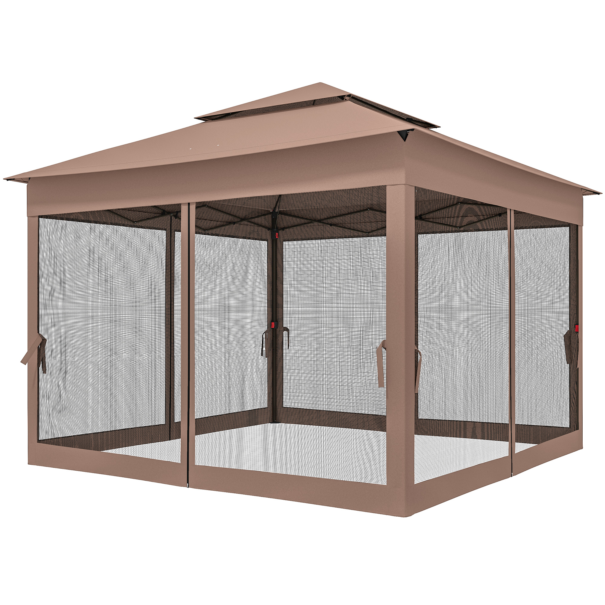 Outsunny Outsunny Outdoor Patio Pop Up Canopy Gazebo Shelter with Zipper Netting, Carry Bag, 11' x 11', Brown - $128.99 at Aosom US