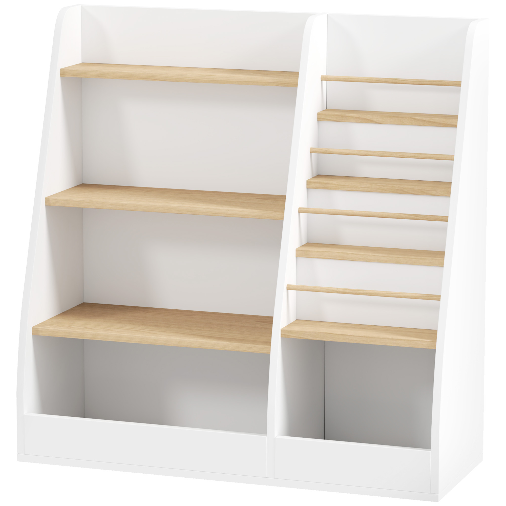 Qaba 4 Tier Kids Bookshelf and Toy Storage Organizer with Book Rack, for Living Room, Kids Room, Playroom, Bedroom, White