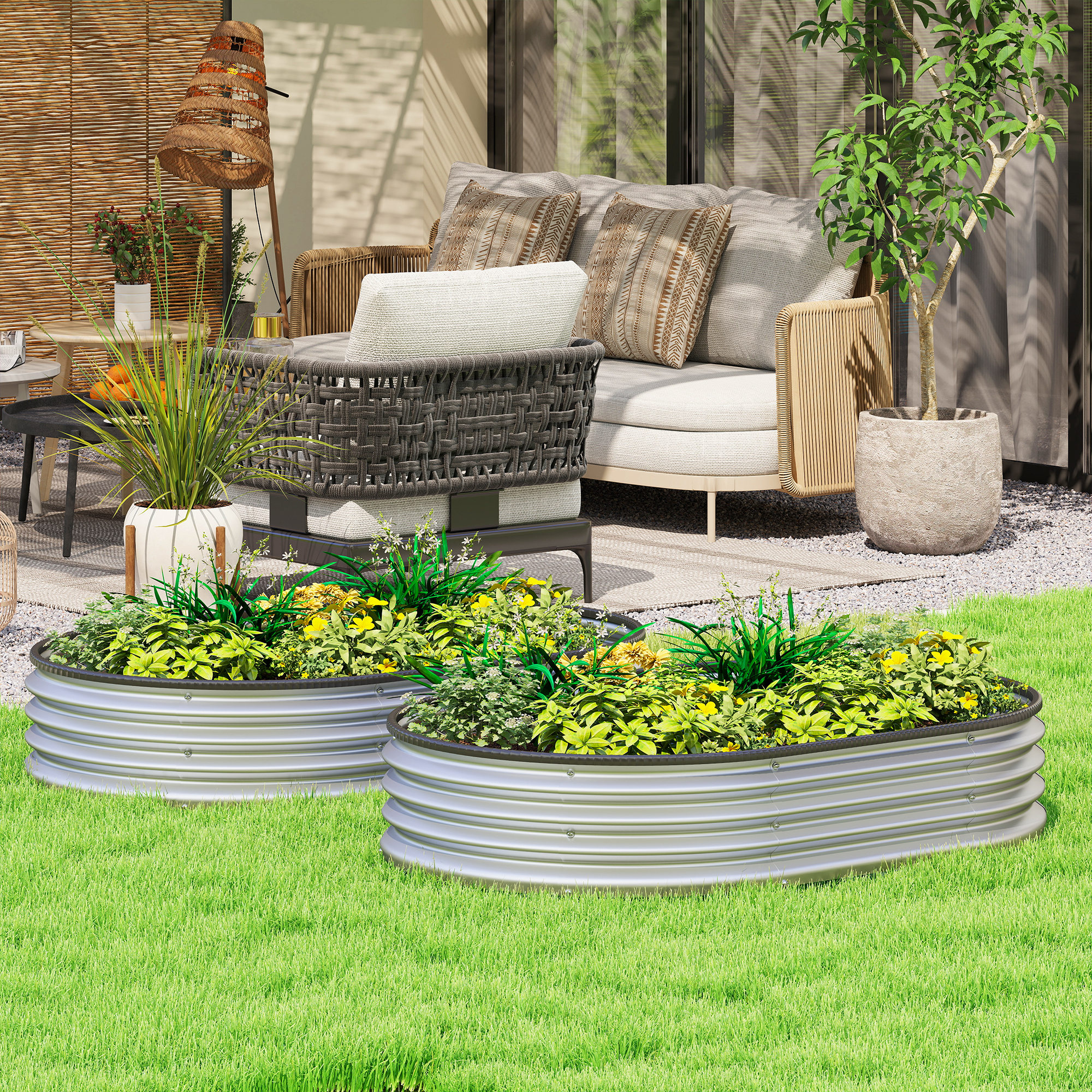 Outsunny 2Pcs Galvanized Raised Garden Bed, 4 x 3 x 1 ft Modular Metal Garden Beds with Rubber Strip Edging, Silver Aosom Canada