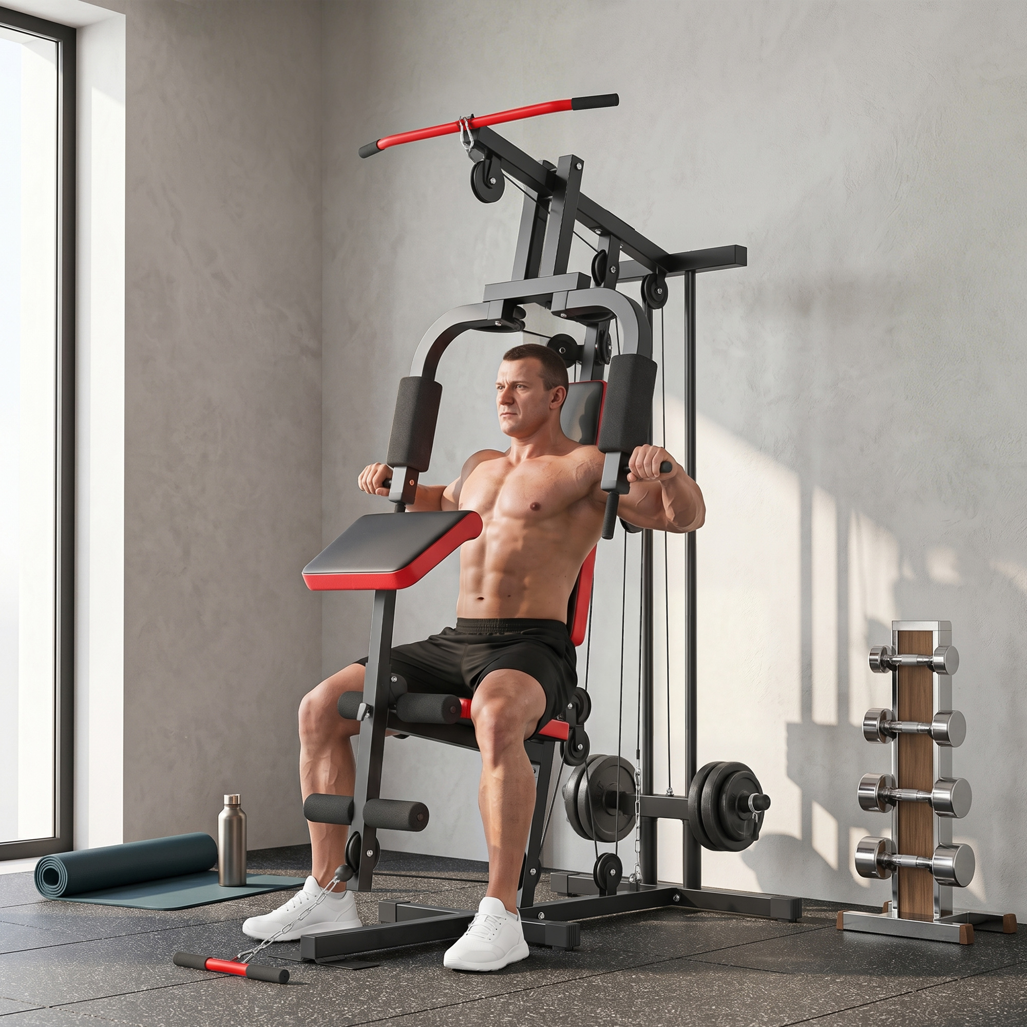 Soozier Home Gym Equipment, Multifunctional Weight Machine with Pulley System for Full Body Strength Training, Black Aosom Canada