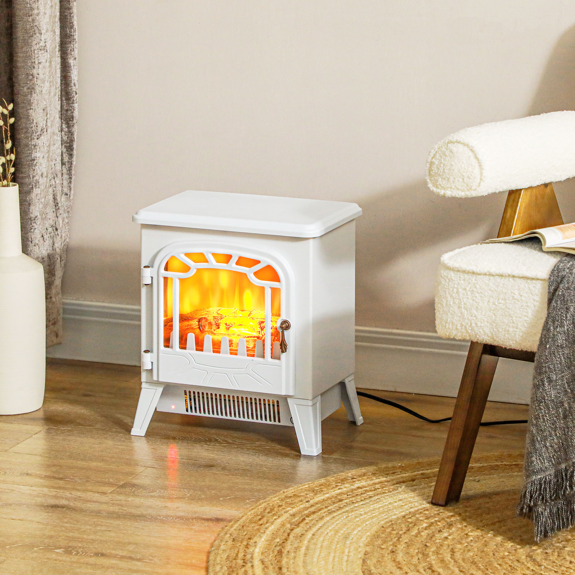 HOMCOM Freestanding Electric Fireplace Stove Heater with Overheat Protection and Realistic Flame Effect, 750W/1500W, White Aosom Canada
