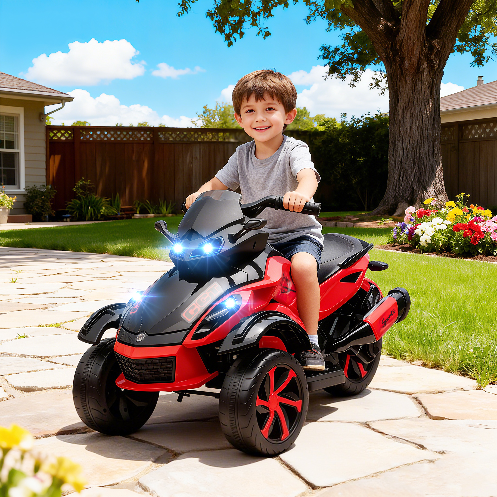 Qaba 12V Kids ATV with Suspension Wheels, Soft Start, LED Lights, Music, Red Aosom Canada