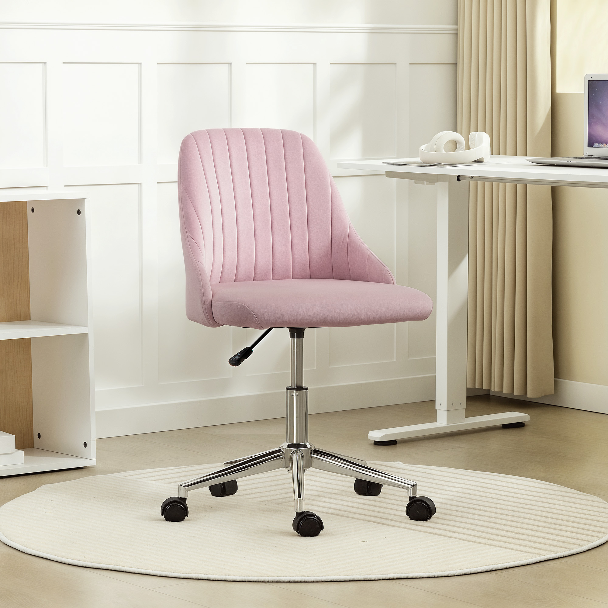 Vinsetto Vanity Chair for Makeup, Velvet Comfy Office Chair with Adjustable Height, Swivel Wheels, Pink Aosom Canada
