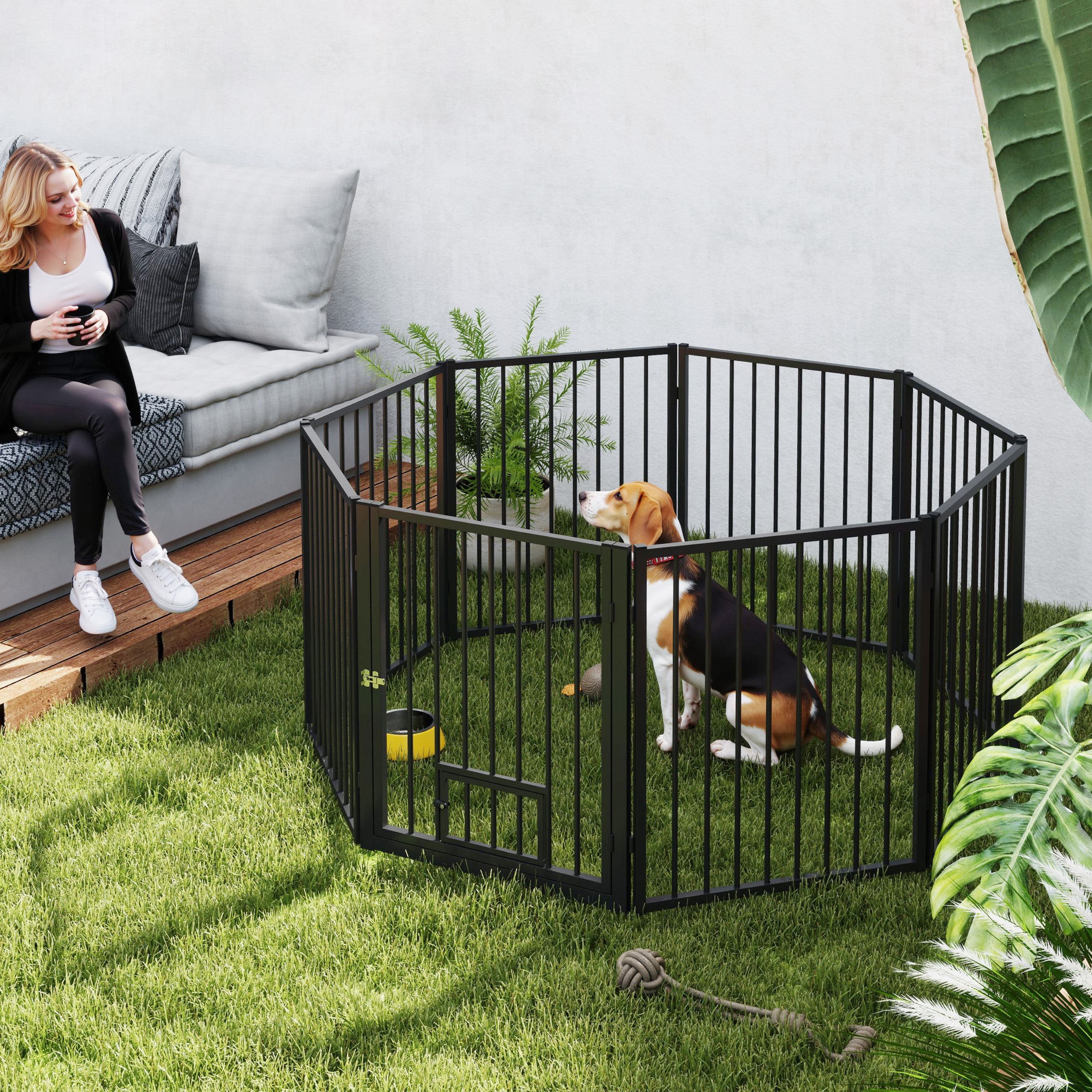 PawHut 8 Panels Dog Playpen, Foldable Portable Pet Playpen with Door, for Small & Medium Dogs, 30"H Aosom Canada