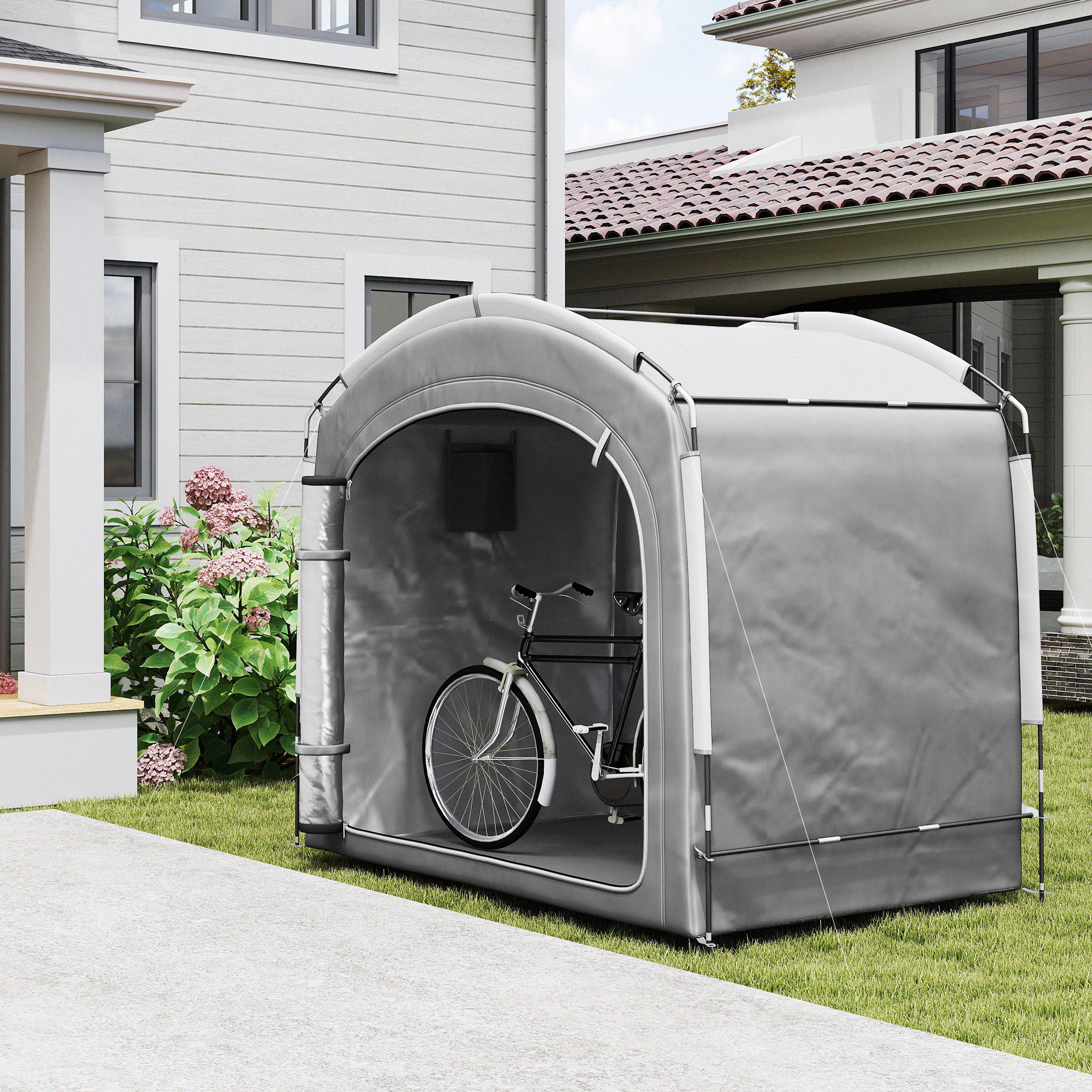 Outsunny Bike Storage Shed Tent, Portable and Waterproof with 210D Oxford Fabric and Carry Bag for 3-4 Bicycles, Dark Grey Aosom Canada