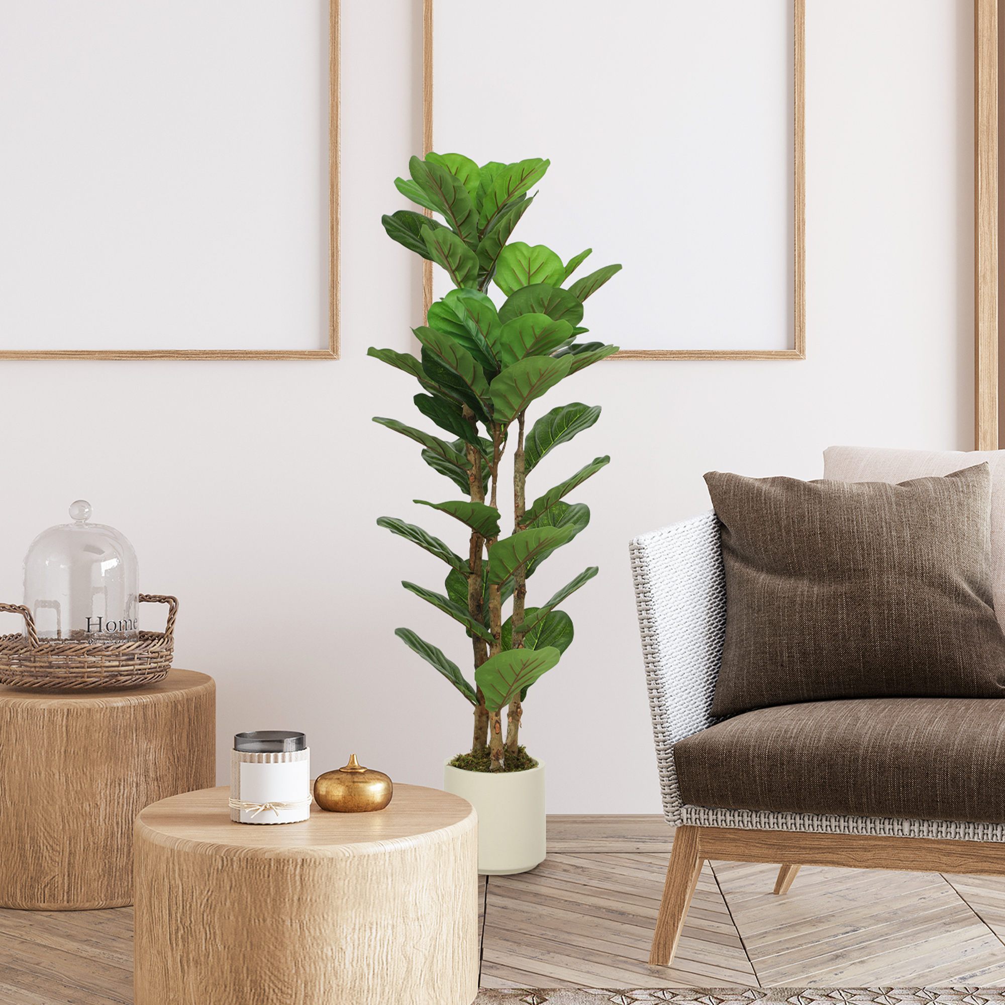 HOMCOM 4FT Artificial Fiddle Leaf Fig Tree, Fake Potted Tree with Solid Wood Trunks and Lifelike Leaves for Indoor Decor, Green Aosom Canada