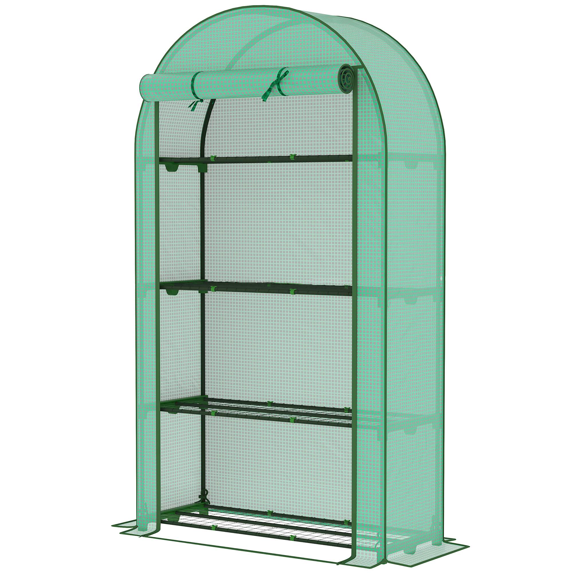 Outsunny Mini Greenhouse, Portable Greenhouse with 4 Tier Shelves, Roll-Up Door, and Plastic Cover,