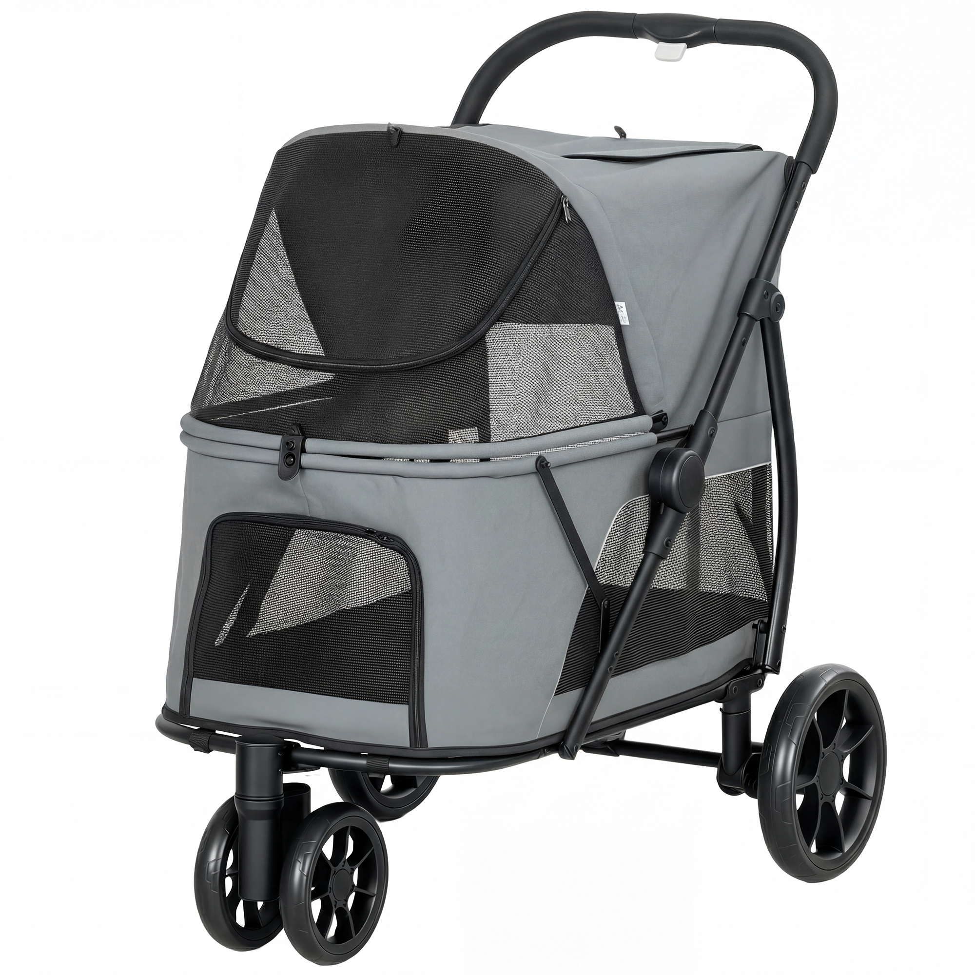 PawHut 3 Wheel Pet Stroller with Easy One-Click Quick Fold, Mesh Window, Washable Cushion, for Medium Dogs, Gray