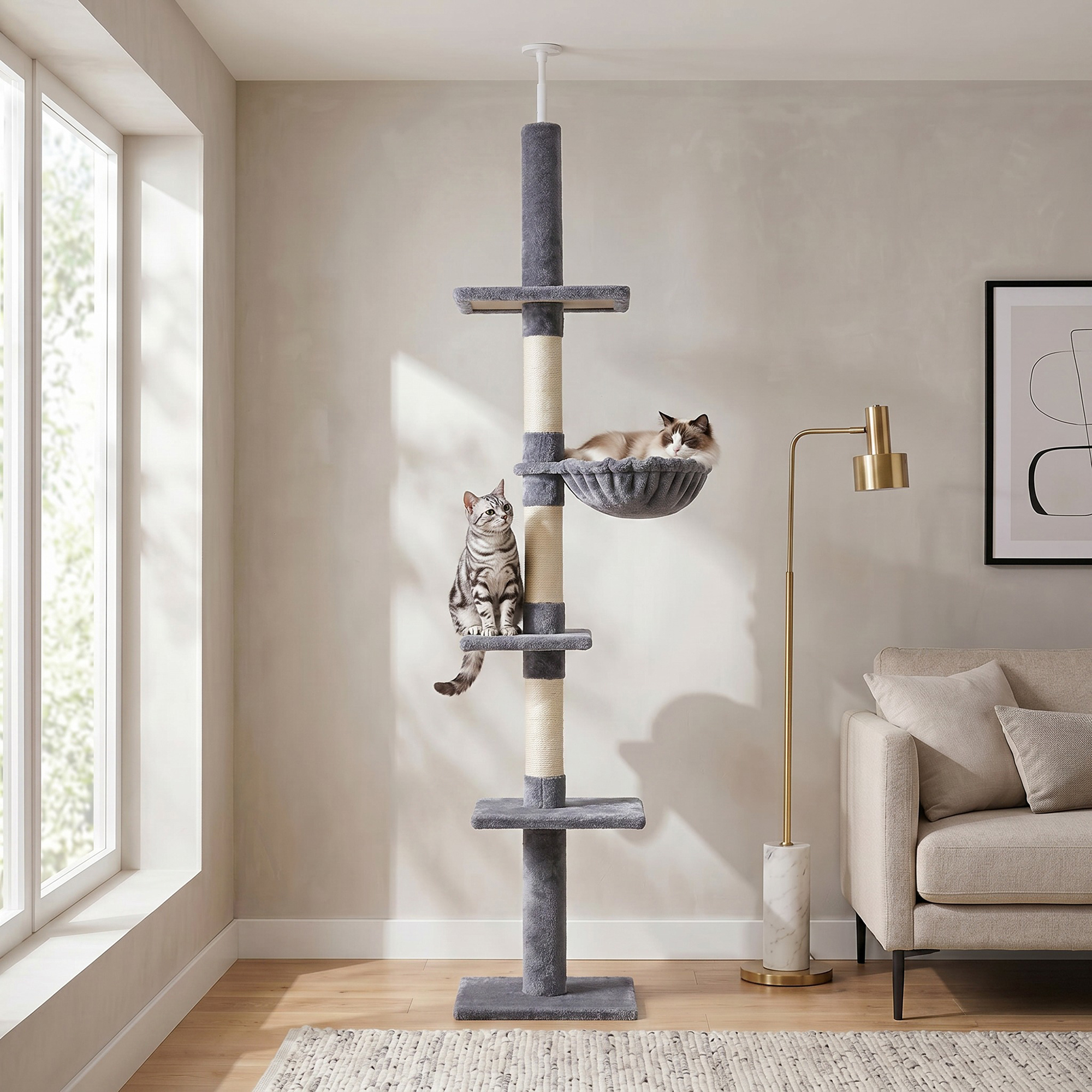 PawHut 8.5ft 5-Tier Floor-to-Ceiling Cat Climber: Cat Activity Center with Scratching Post, Play & Rest Areas Aosom Canada