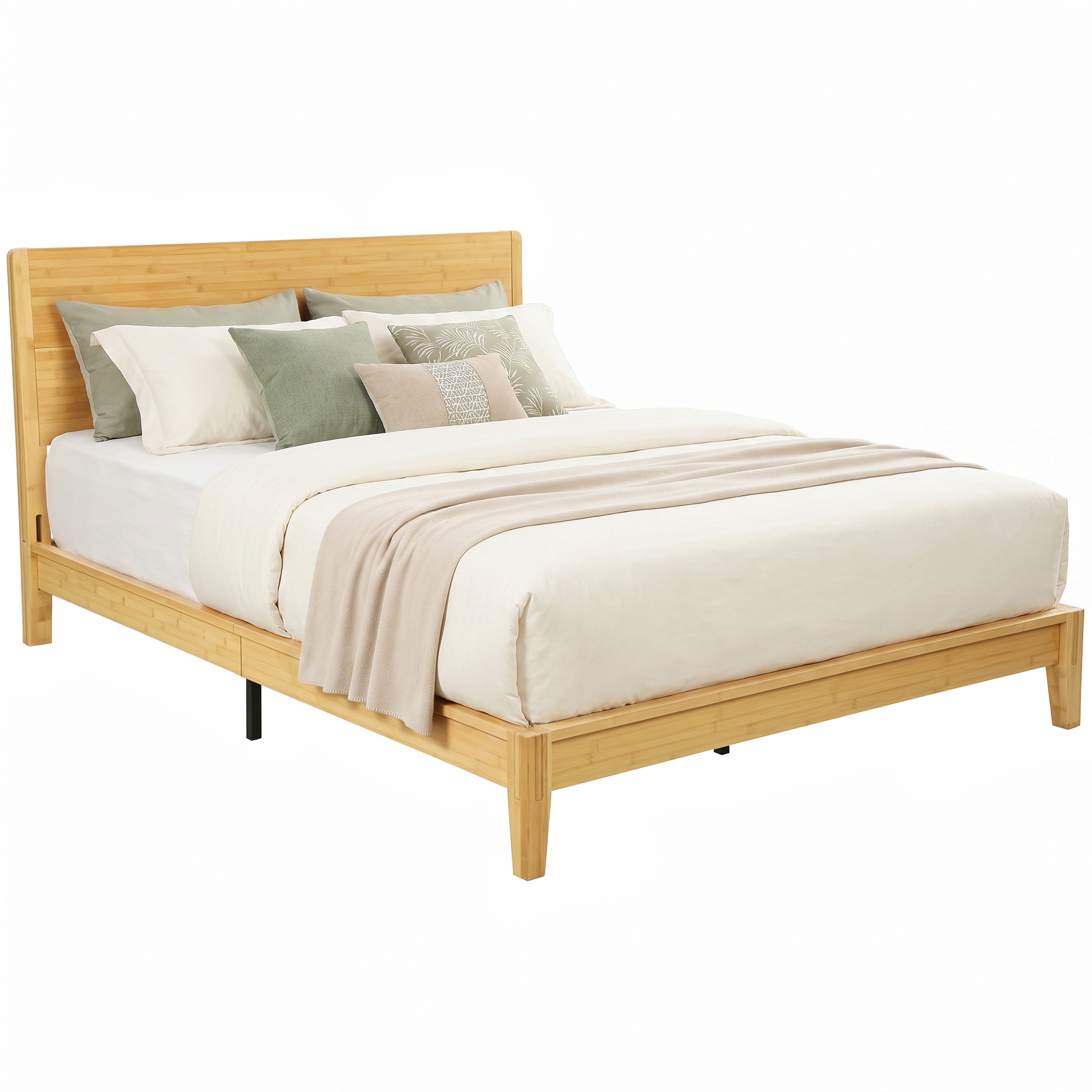 HOMCOM Queen Size Bamboo Platform Bed Frame with Headboard and 12 Poplar Slats, No Box Spring Needed, Easy Assembly, Natural