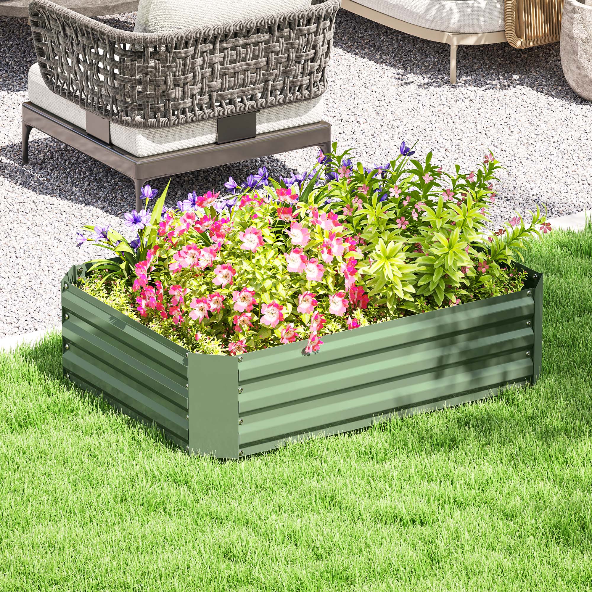 Outsunny Galvanized Raised Garden Bed, 4' x 3' x 1' Outdoor Metal Planter Box, Raised Bed for Growing Flowers Herbs, Dark Green Aosom Canada
