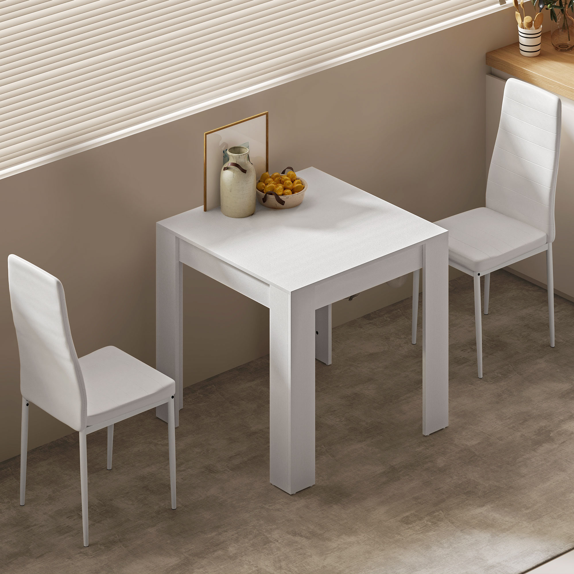 HOMCOM Dining Table Set for 2, Square Kitchen Table and Chairs, Dining Room Table and PU Leather Upholstered Chairs, White Aosom Canada