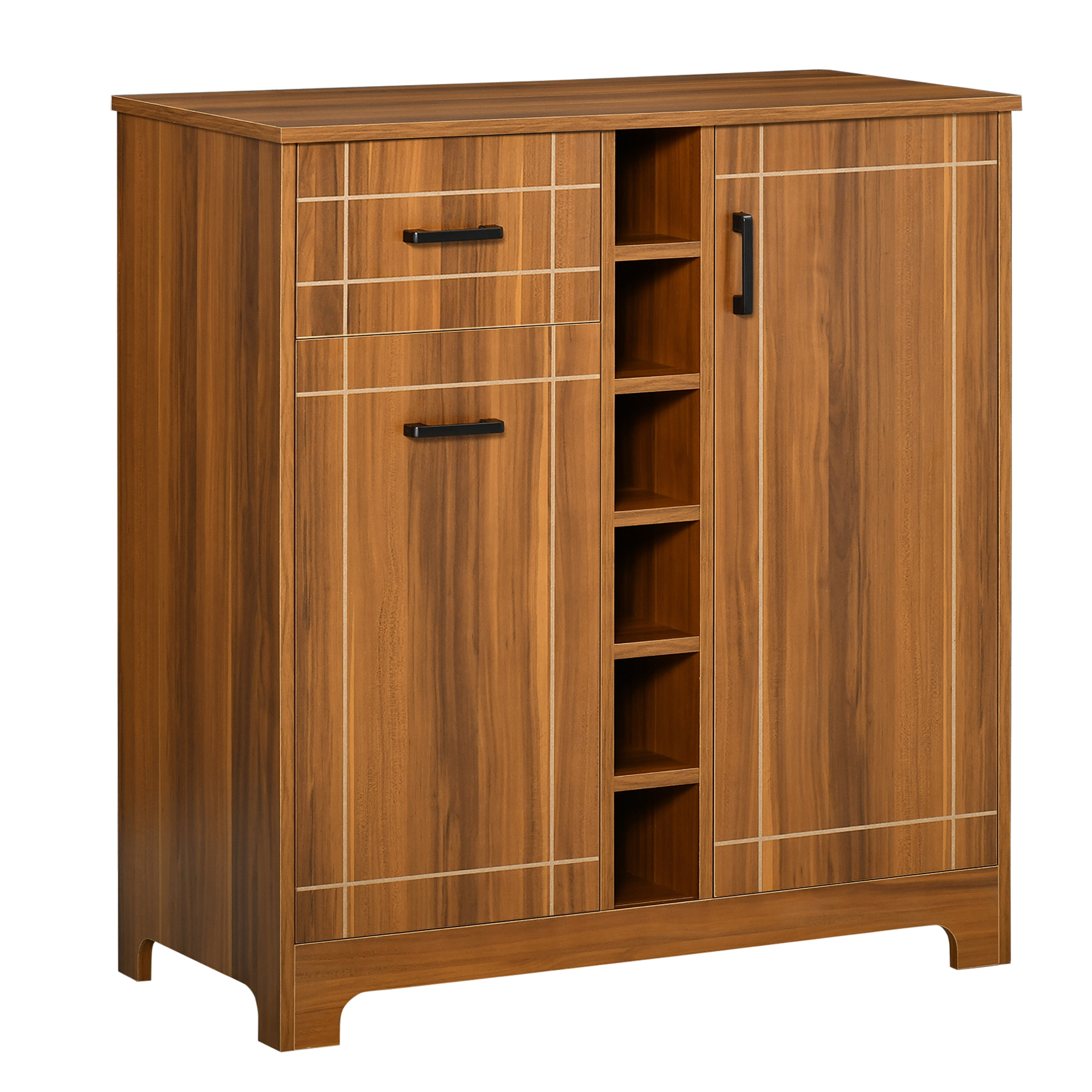 HOMCOM Retro Wine Cabinet for 6 Bottles, Wine Rack Sideboard Serving Bar with Glass Holders and 1 Dr