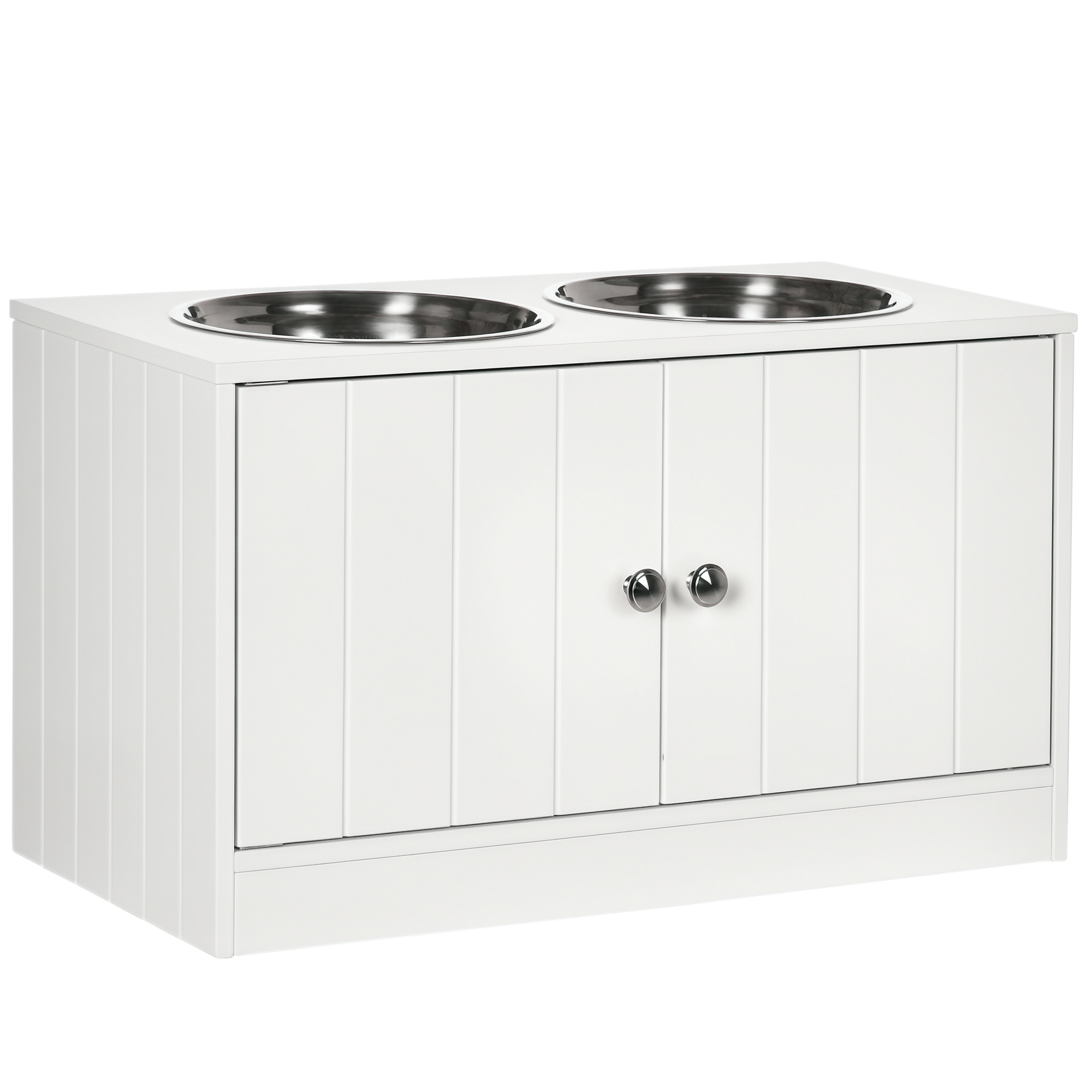 PawHut Large Elevated Dog Bowls with Storage Cabinet Containing Large 44L Capacity, Raised Dog Bowl Stand Pet Food Bowl Pet Feeding Station, White