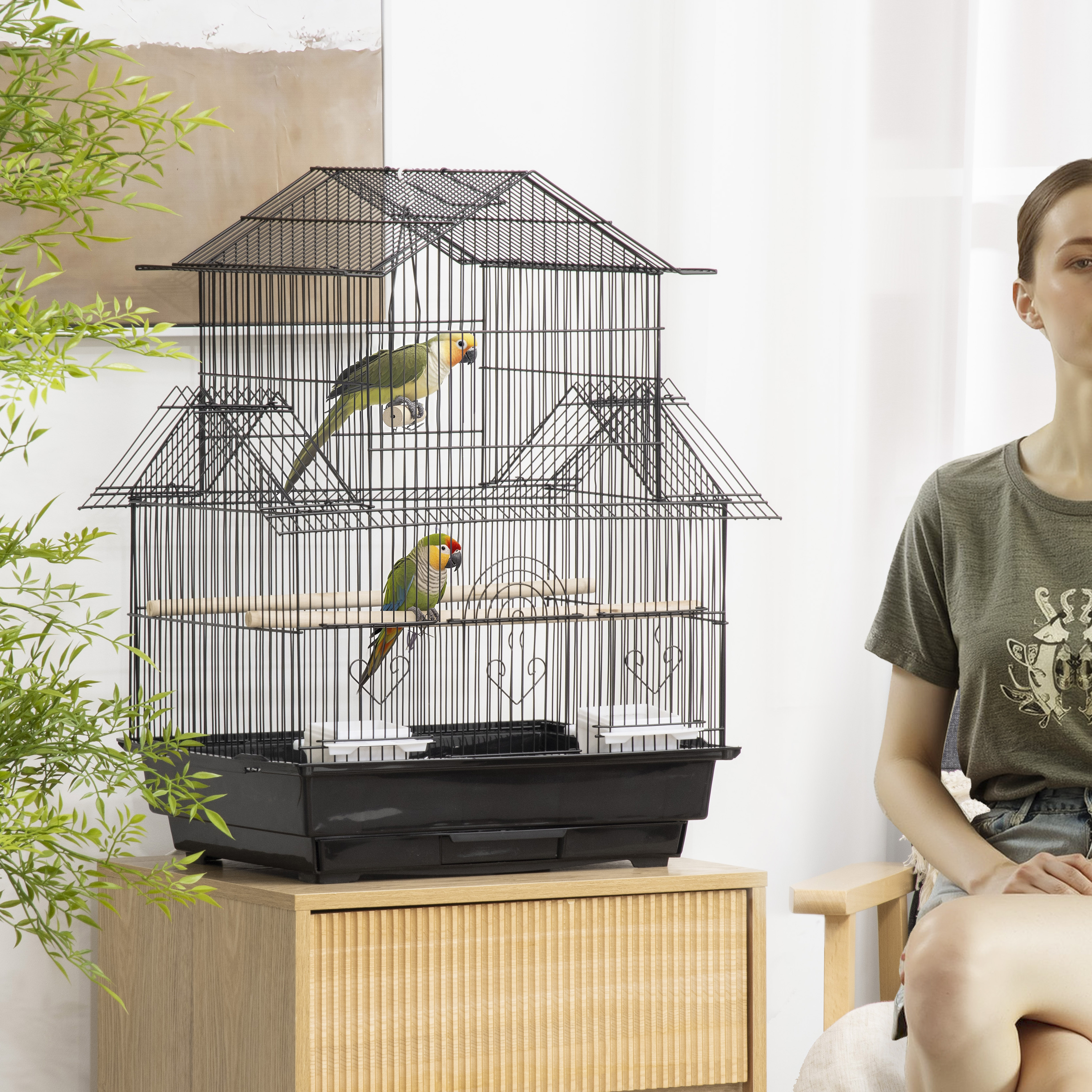 PawHut 25" Bird Cage with Perch, Swing, Food Container, Slide-out Tray, Handle, Parrot Cage for Finches, Canaries, Budgies Aosom Canada