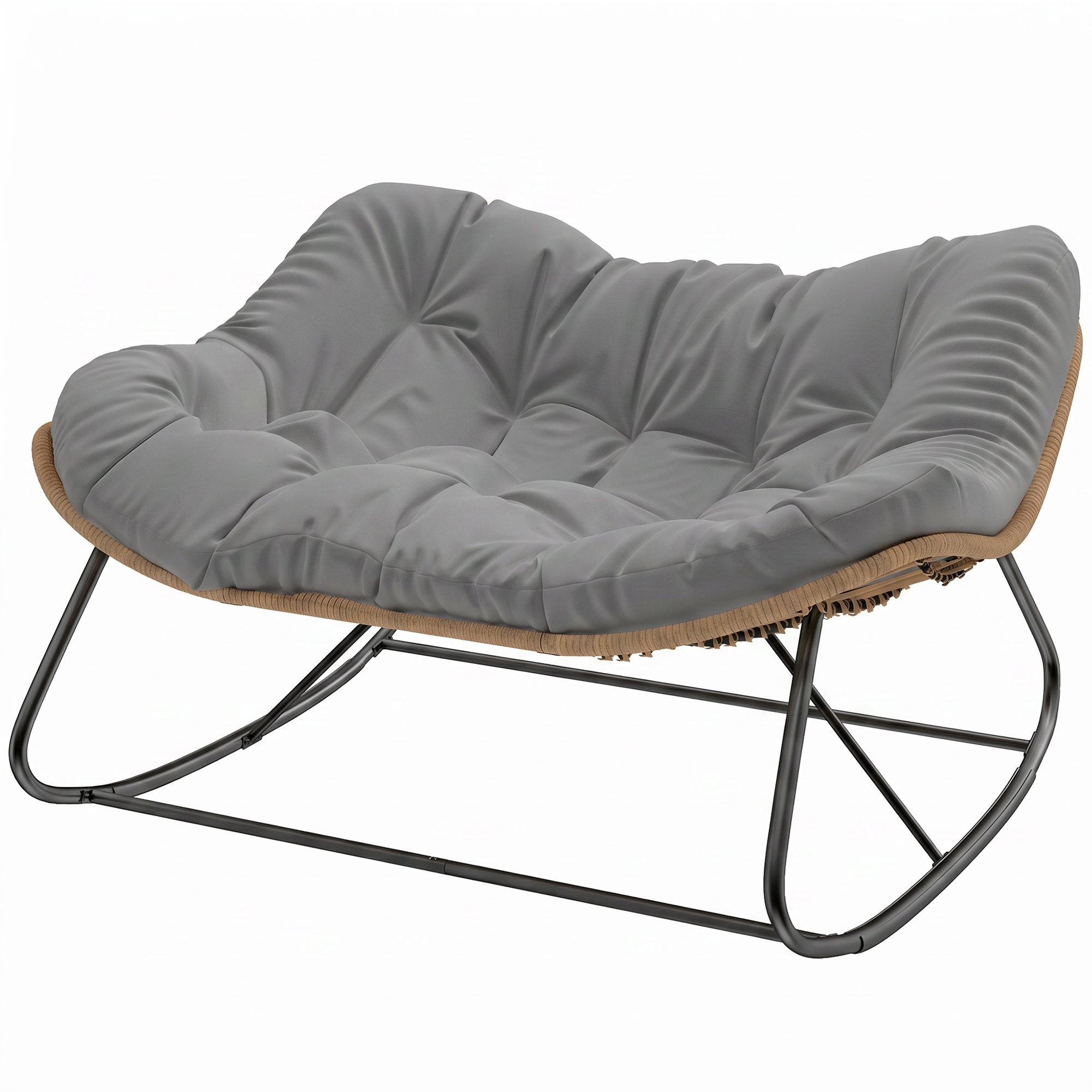 Outsunny Indoor Outdoor Double Papasan Rocking Chair, Oversized Rocking Egg Chair with Cushion for Garden, Patio, Gray