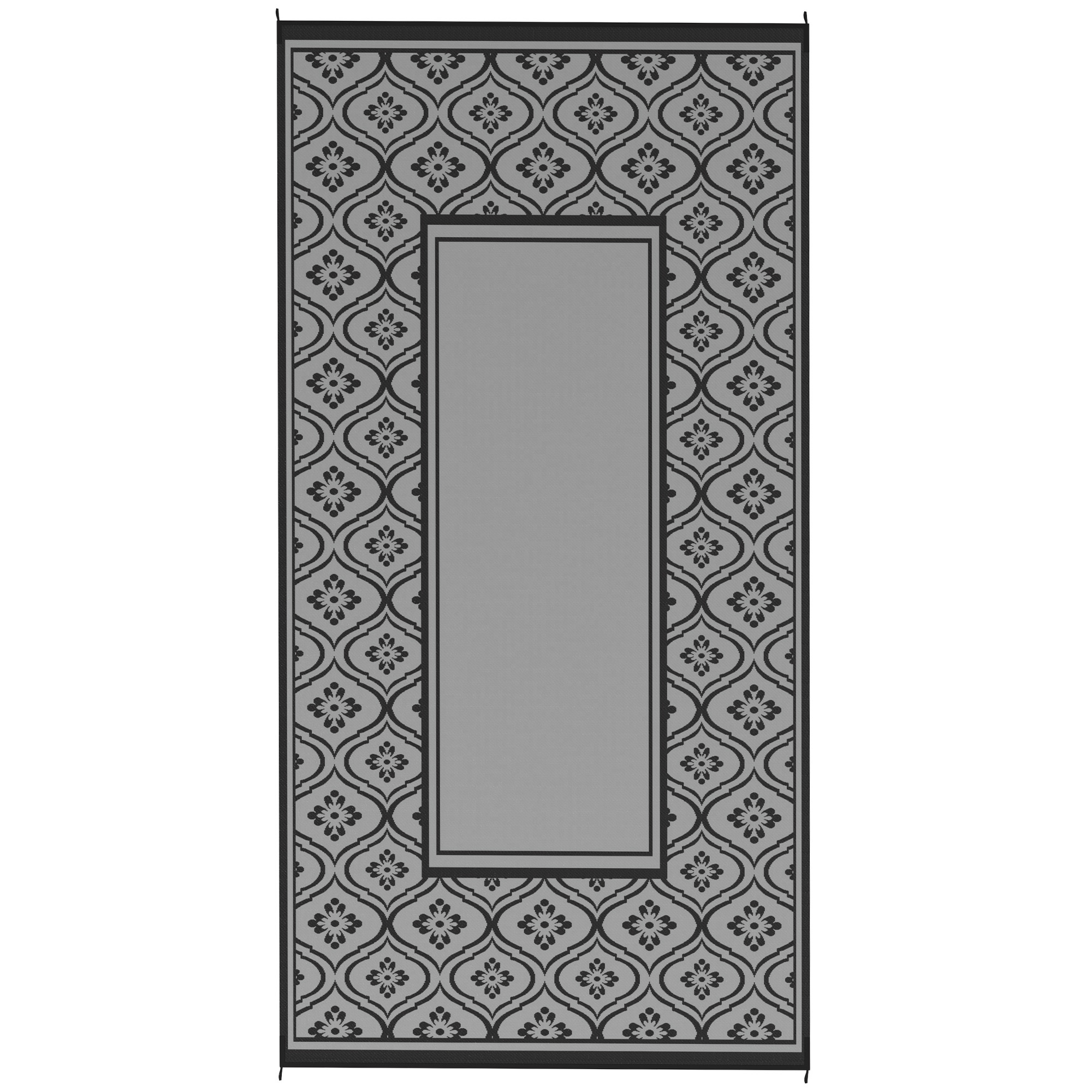 Outsunny Reversible Outdoor Rug, Waterproof Plastic Straw with Carry Bag, 9' x 18', Black & Gray Gourd Border