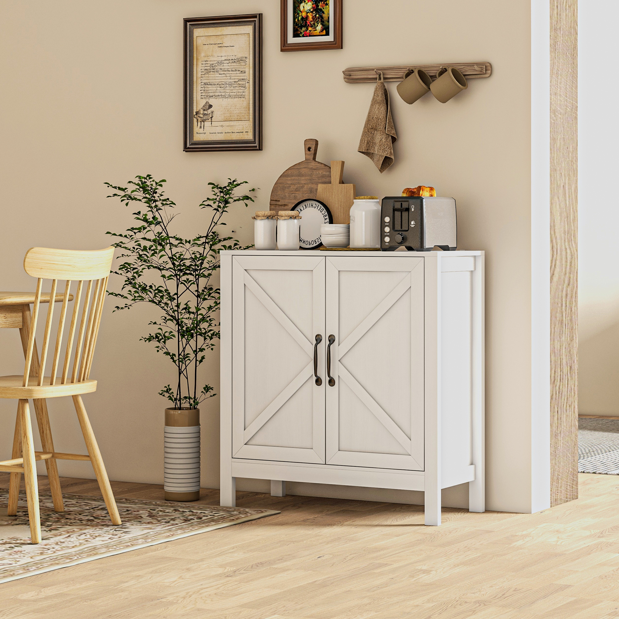 HOMCOM Sideboard Buffet, Kitchen Storage Cabinet with Barn Door and Adjustable Shelves, Storage Pantry, White Wood Grain Aosom Canada