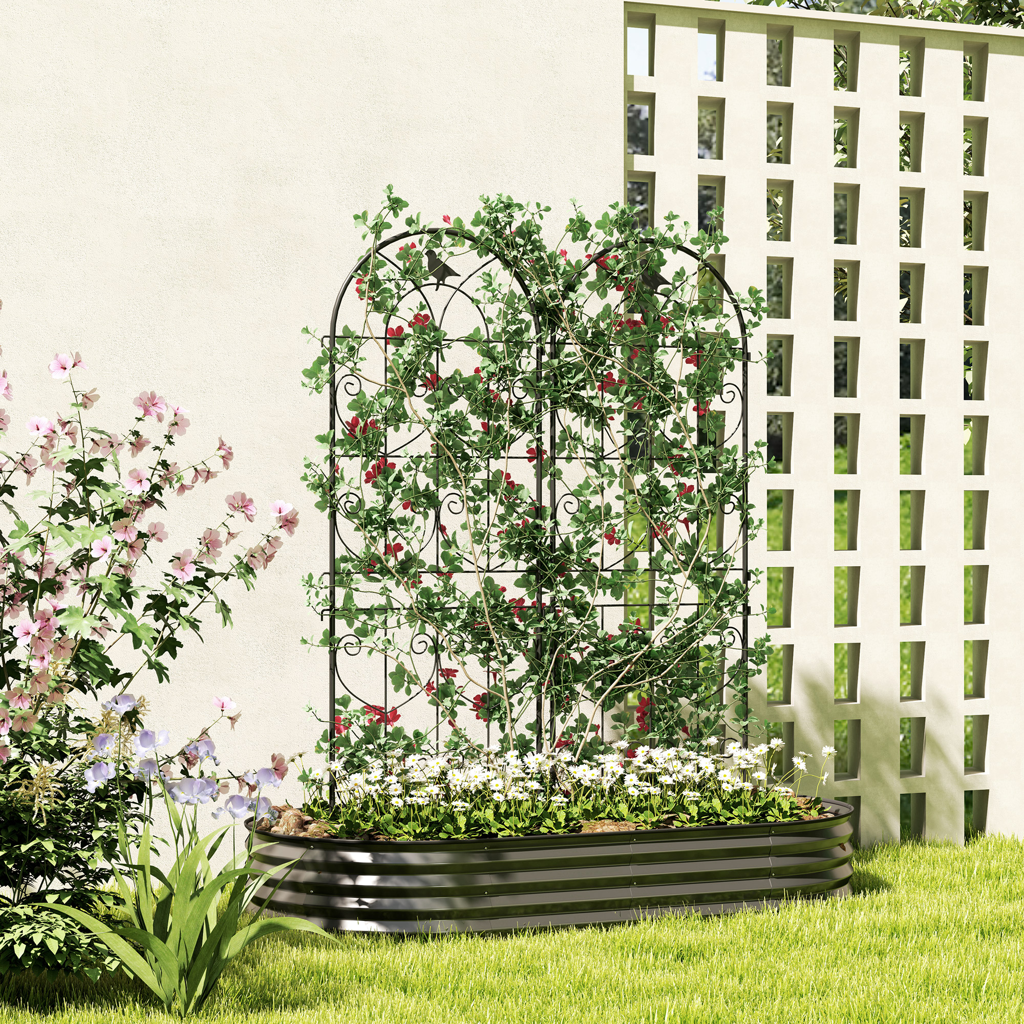 Outsunny Set of 2 Metal Garden Trellis, Decorative Trellis Panels, Bird Design, 150 x 50 cm, Black Aosom Canada