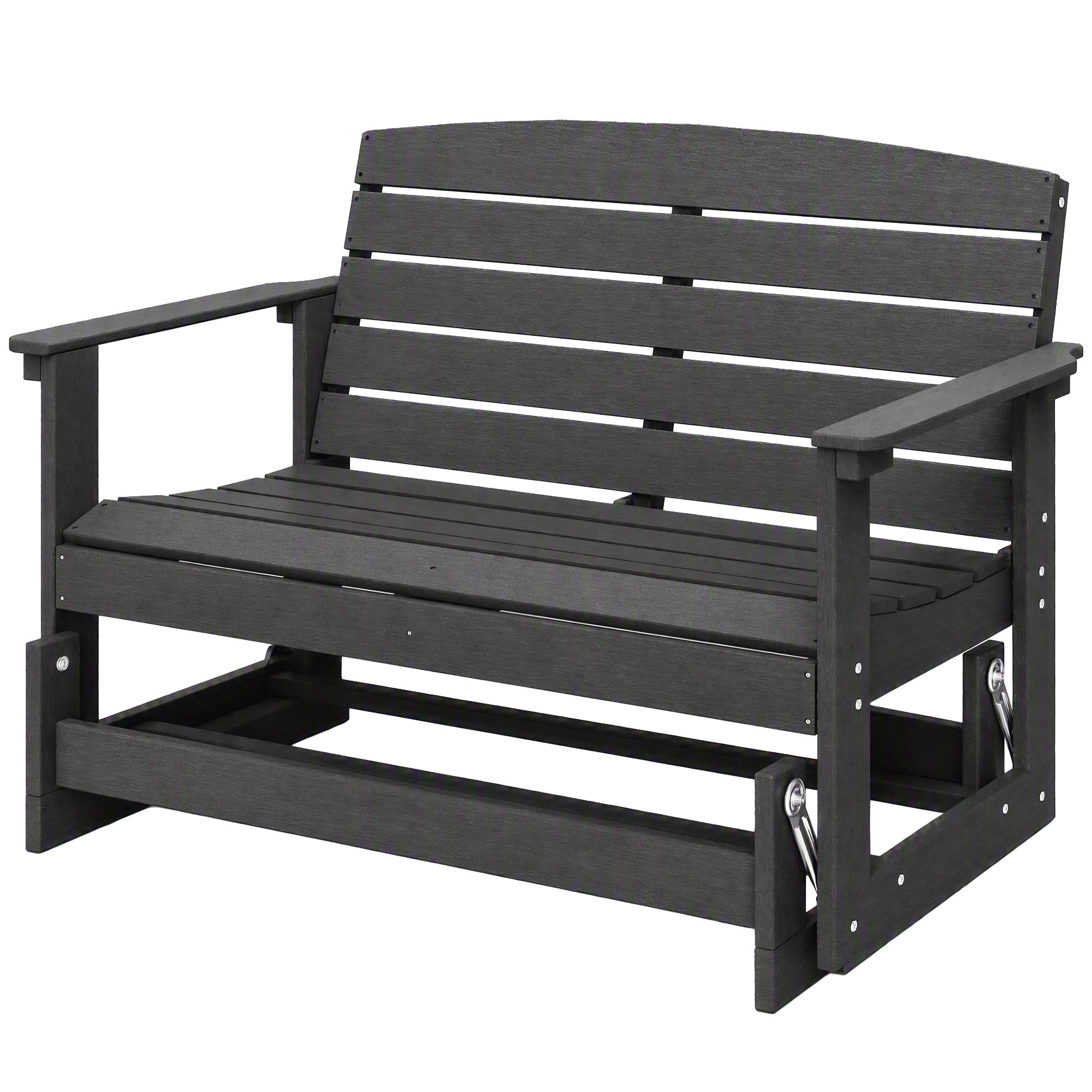Outsunny Patio Glider Bench w/ HDPE Slatted Double Rocking Chair, Black