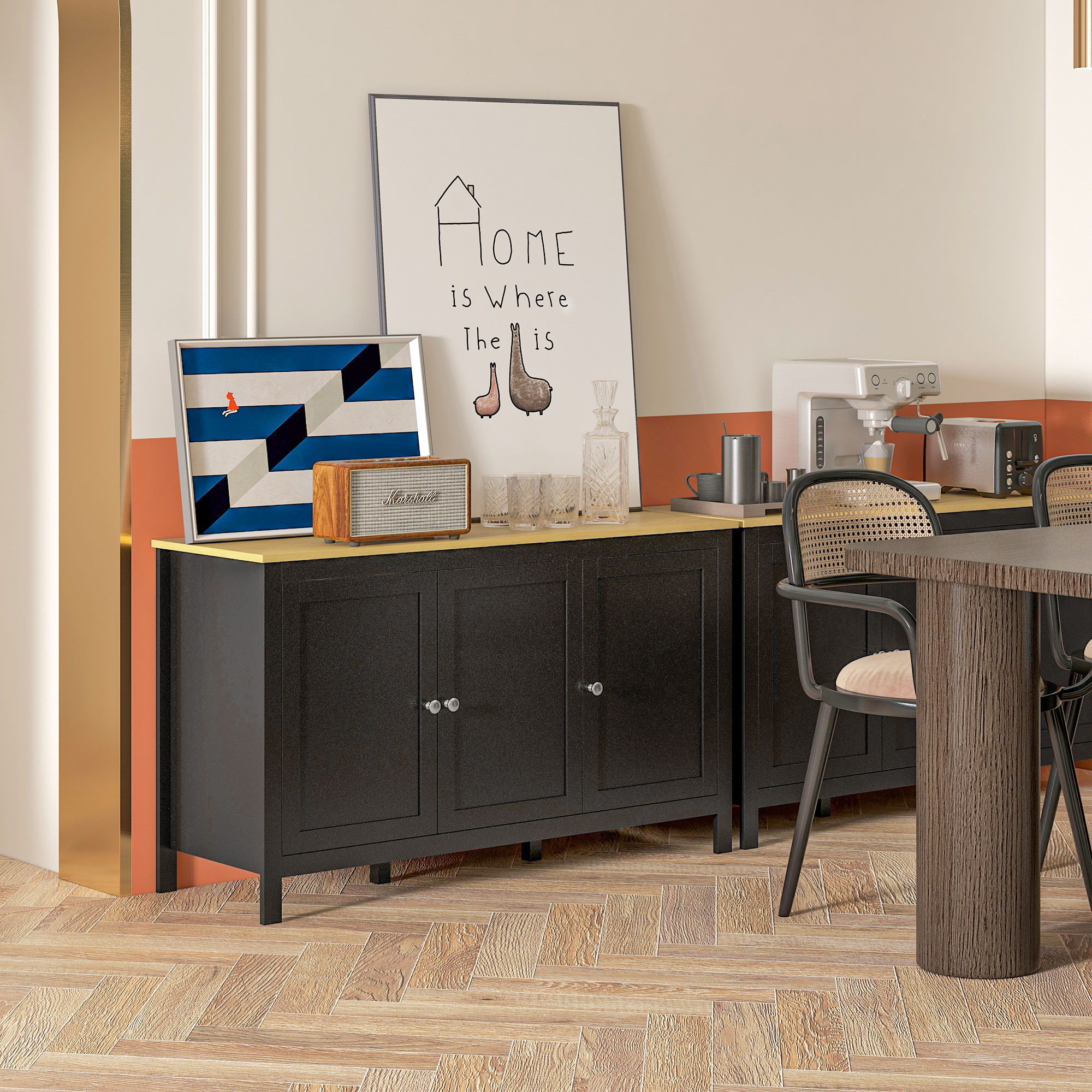 HOMCOM Sideboard Buffet Cabinet, Storage Cabinet with Doors and Adjustable Shelves for Living Room Entryway, Black Natural Aosom Canada