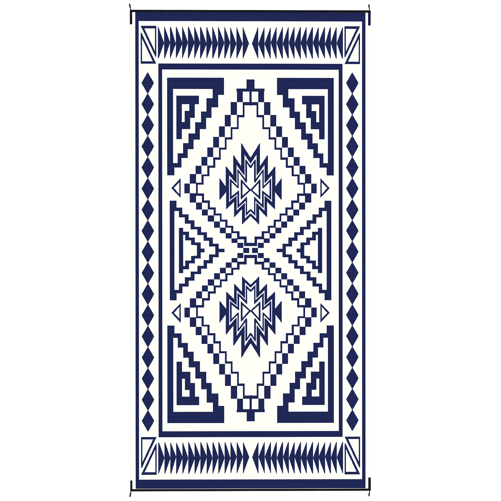 Outsunny Reversible Outdoor Rug, Waterproof Plastic Straw with Carry Bag, 9' x 18', Blue & White Squ
