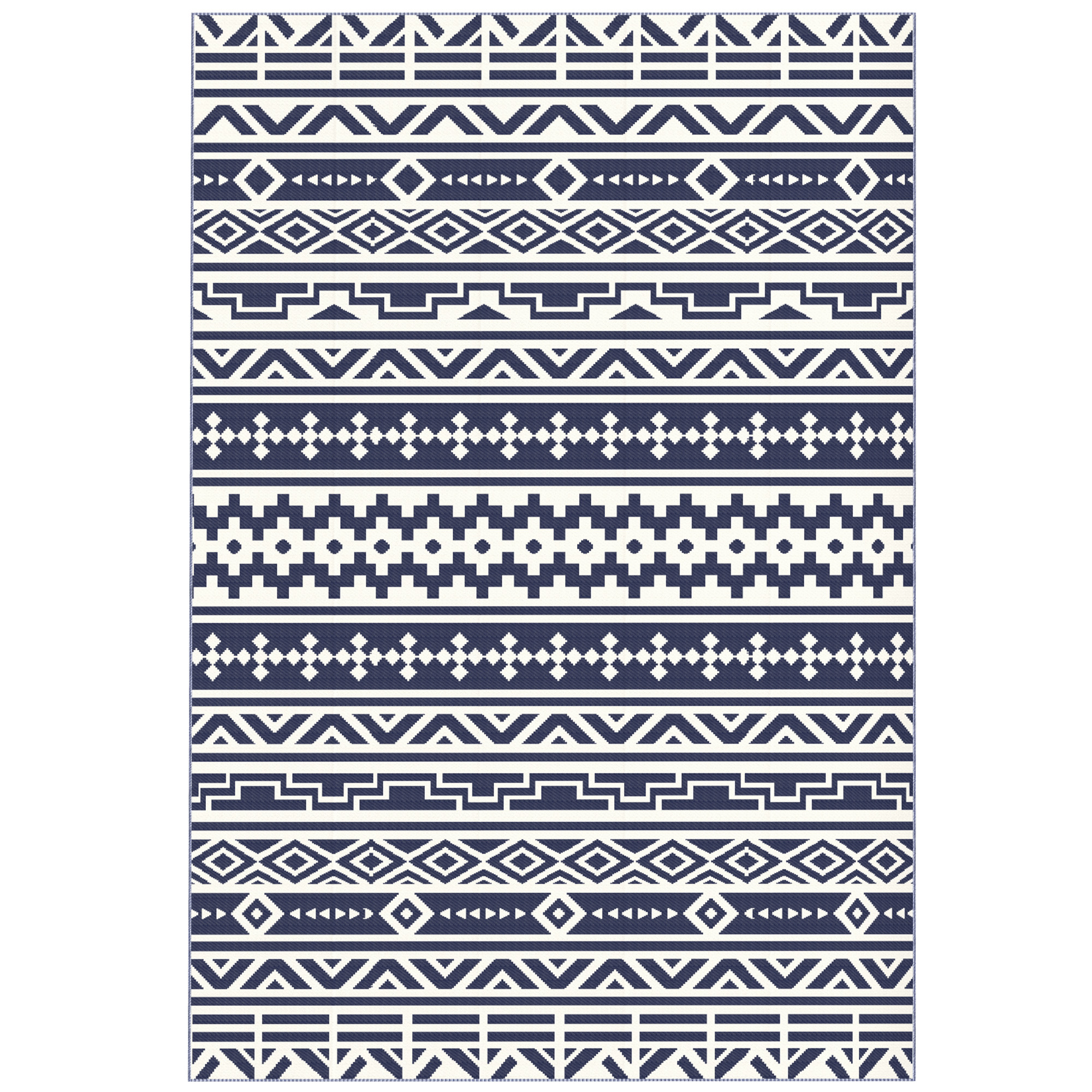Outsunny Reversible Outdoor Rug, Waterproof Plastic Straw with Carry Bag, 8' x 10', Blue & White Geometric