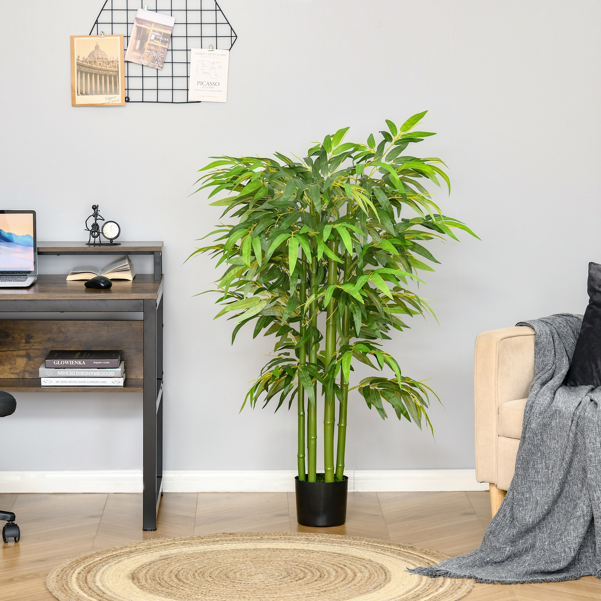 HOMCOM 4.5FT Lifelike Bamboo Plant Artificial Greenery Faux Tree in Pot for Home Office Indoor Outdoor Decor Aosom Canada