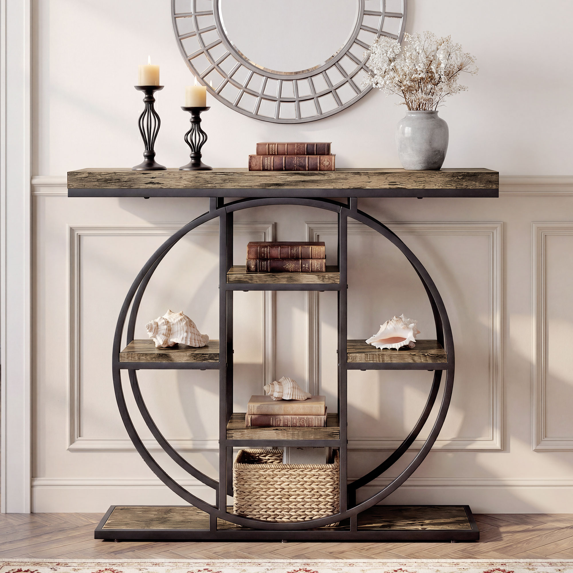 HOMCOM 39.4" Console Table with Storage Shelves, Industrial Sofa Table for Living Room, Hallway, Rustic Brown Aosom Canada