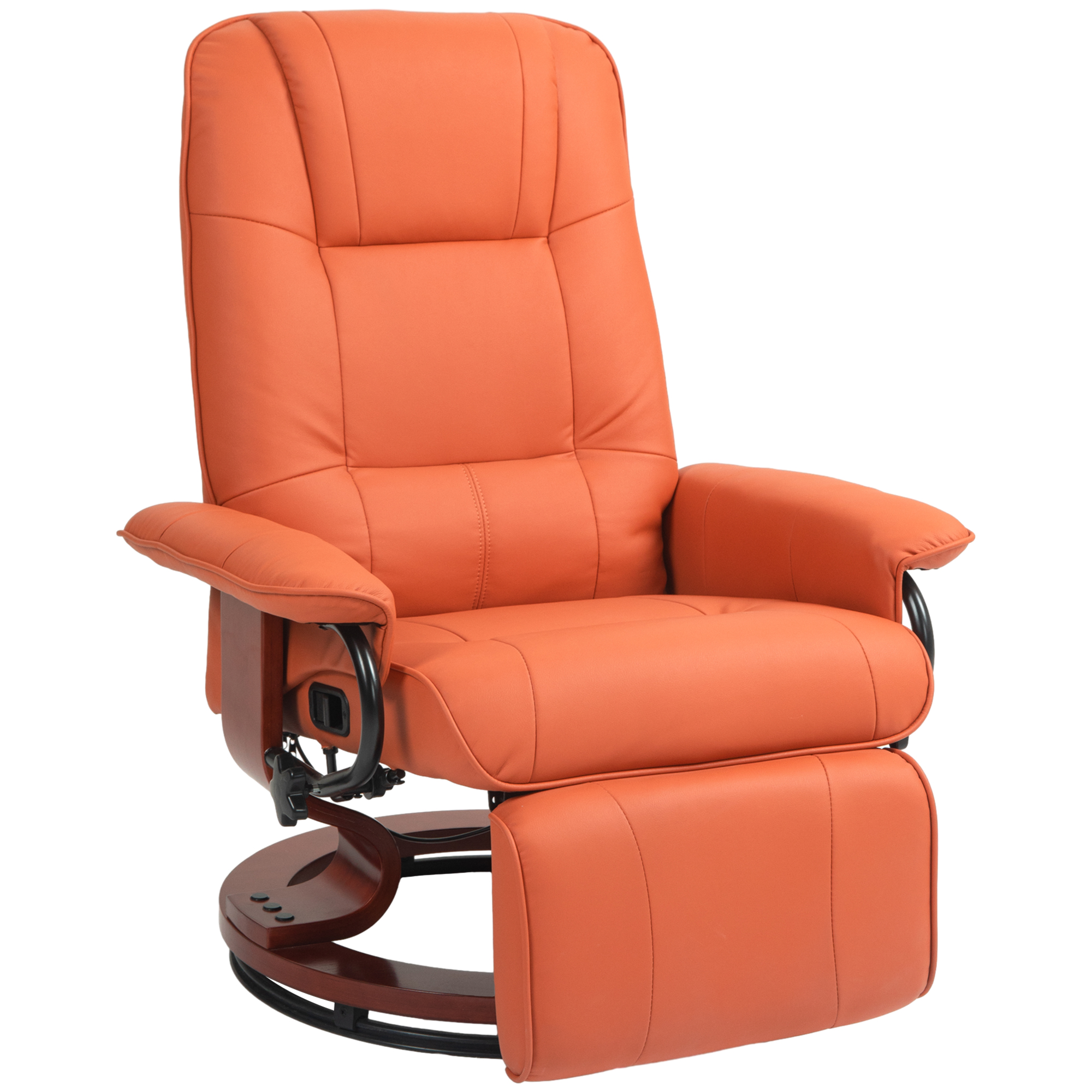 HOMCOM Air Leather Manual Recliner, Adjustable Swivel Lounge Chair with Footrest, Armrest and Wrapped Wood Base, Orange