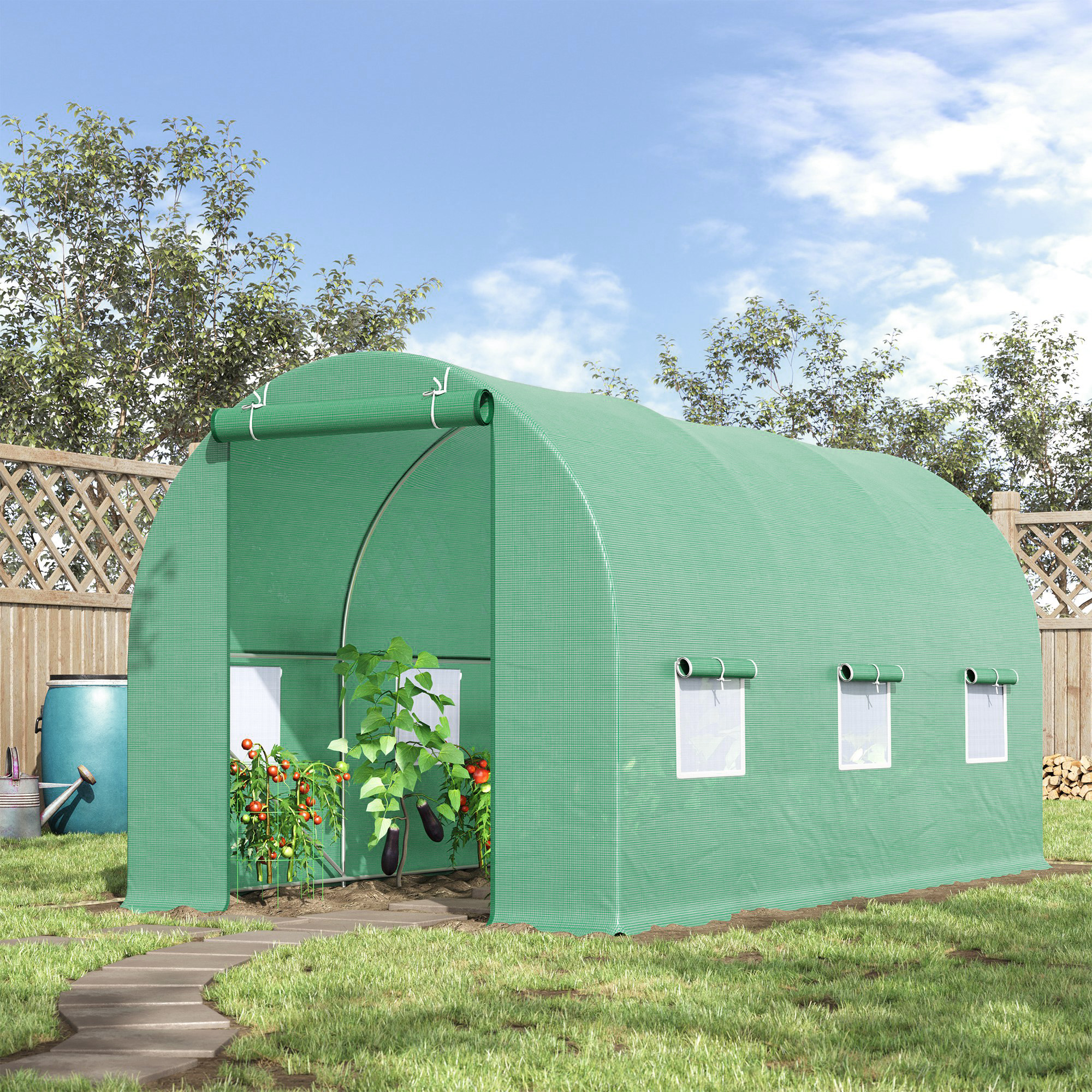 Outsunny Walk-in Tunnel Greenhouse 15' x 6.6' x 6.6' with Roll Up Door Windows Outdoor Plant Growing Hot House Aosom Canada