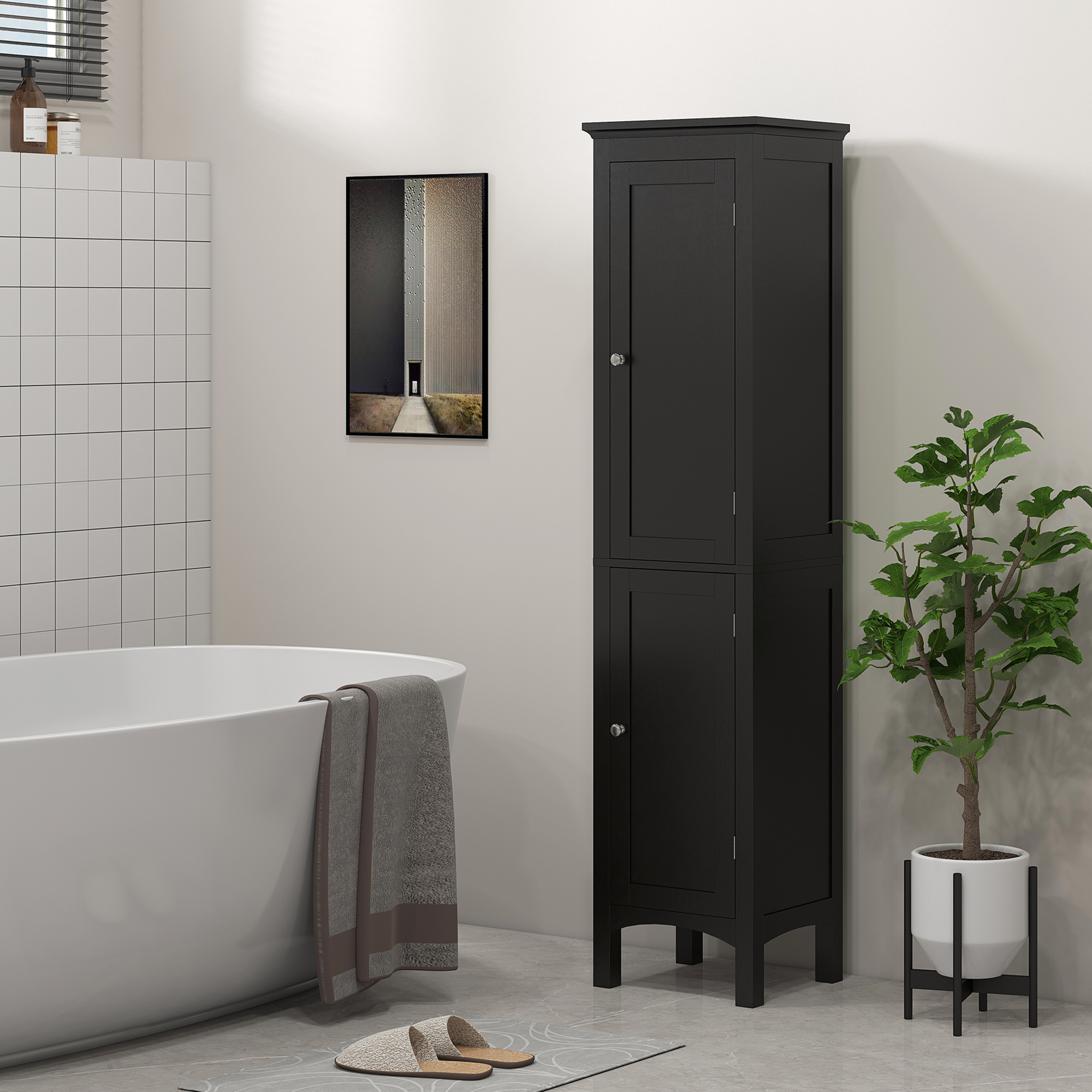 kleankin Freestanding Tall Bathroom Cabinet Organizer Adjustable Shelves Cupboards 15" x 13" x 63" Black Aosom Canada