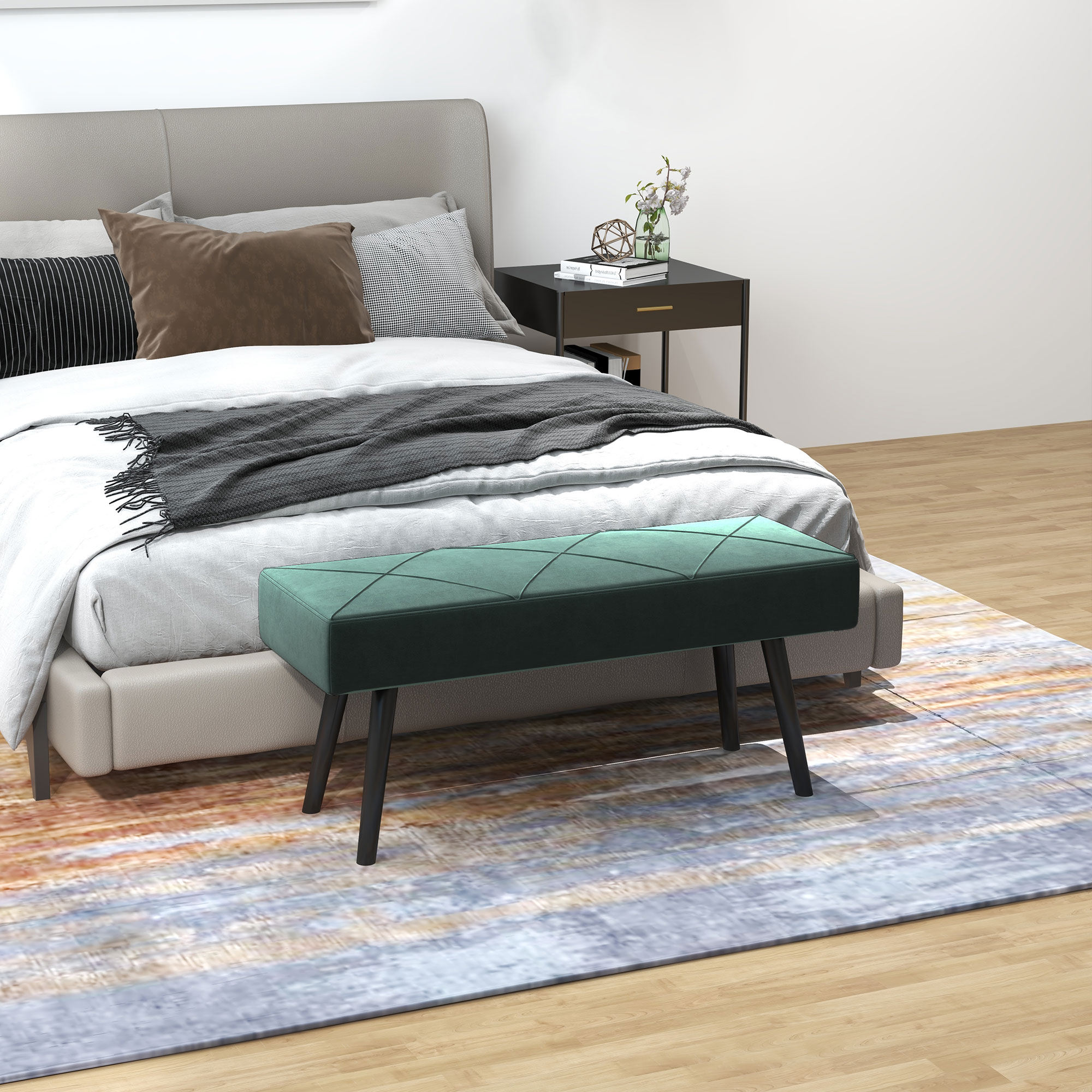 HOMCOM 39 Inches Upholstered Bedroom Bench, Modern End of Bed Bench with Steel Legs, Green Aosom Canada