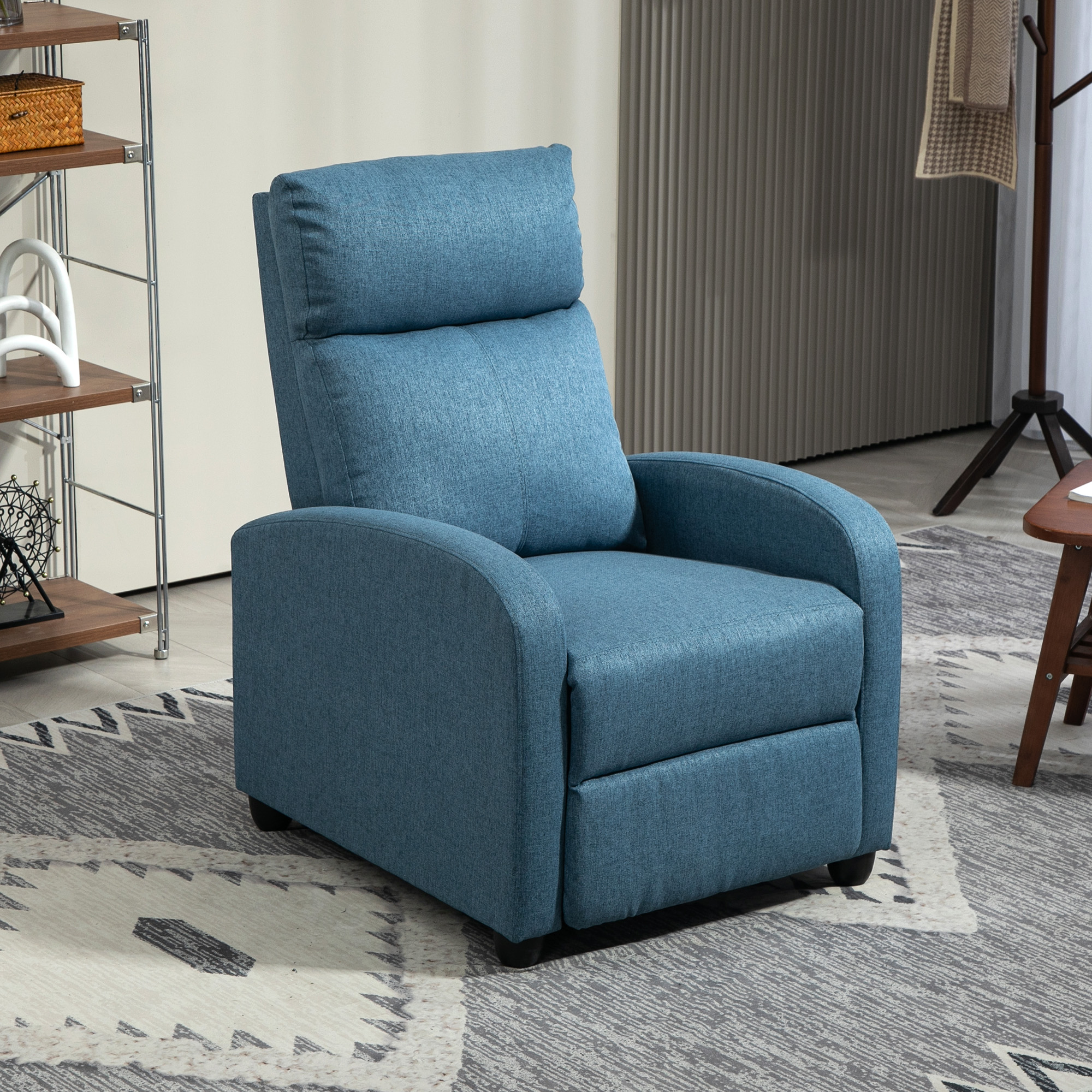 HOMCOM Fabric Recliner Armchair Manual Home Theater Seating Single Reclining Sofa Chair with Padded Seat for Living Room, Blue Aosom Canada