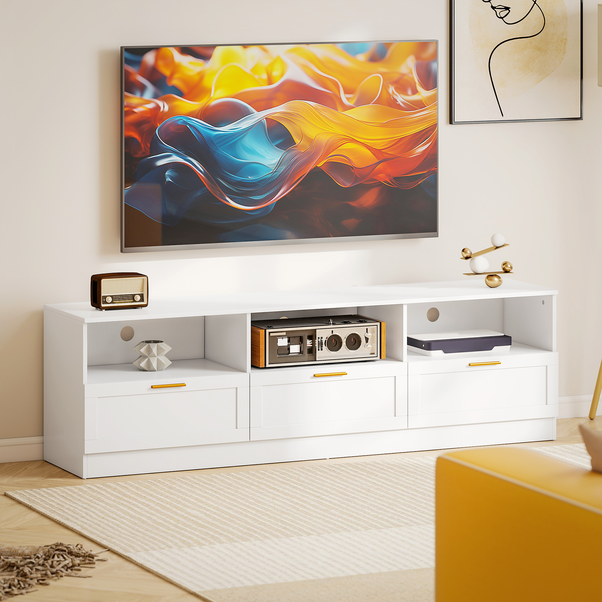 HOMCOM TV Unit with Storage with 3 Cabinets and 3 Open Shelves, Modern Entertainment Center for TVs up to 85", White Aosom Canada